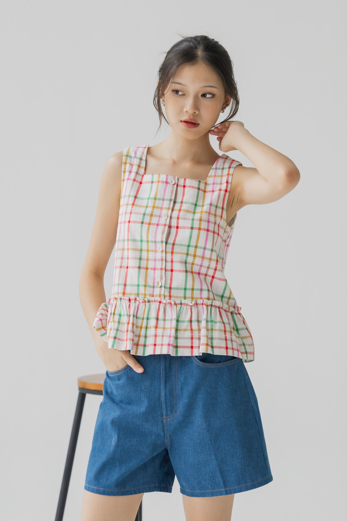 Minju Checkered Two-way Blouse
