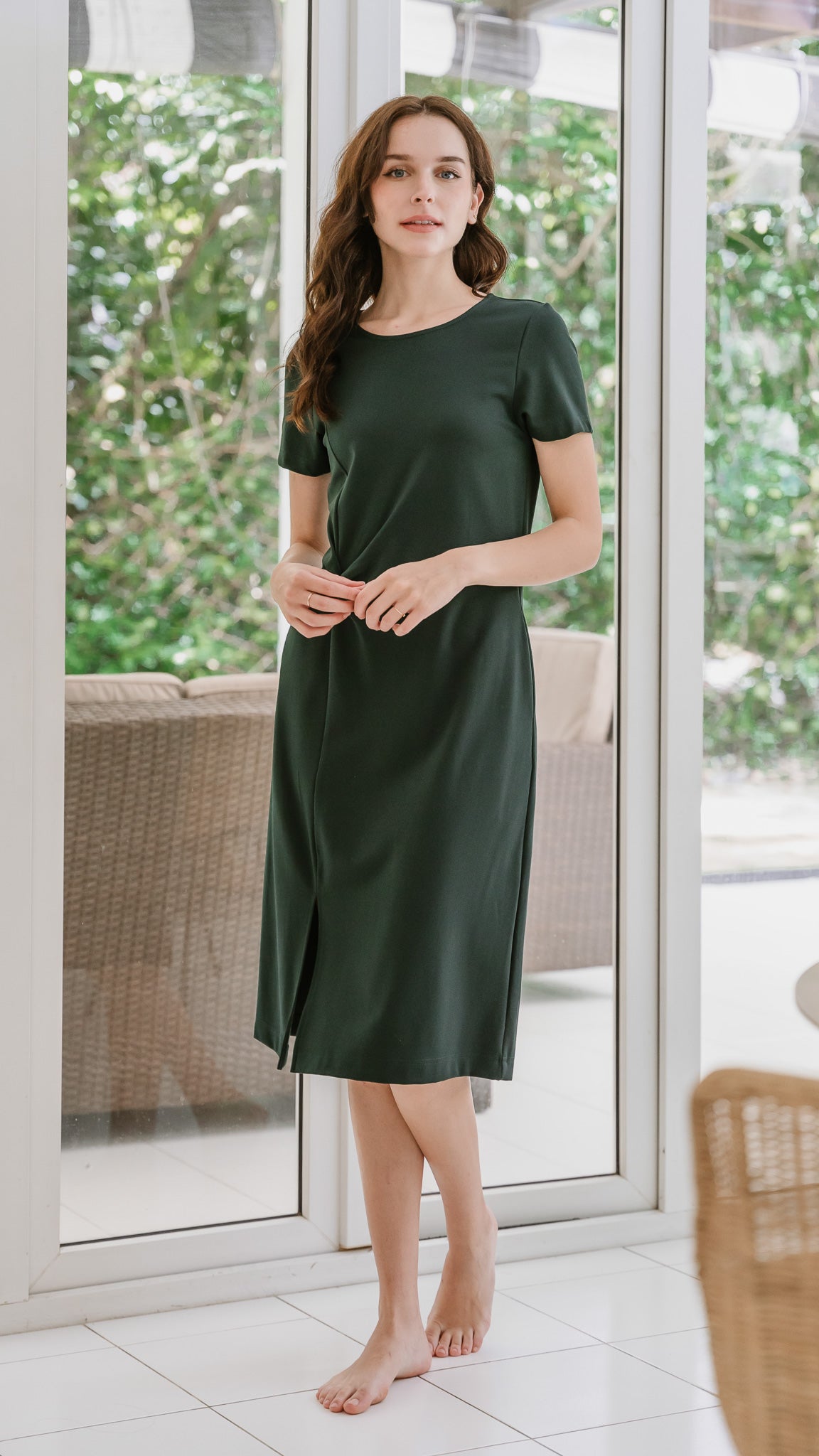 Elevated Essentials Knot Jersey Dress in Forest [ONLINE ONLY]