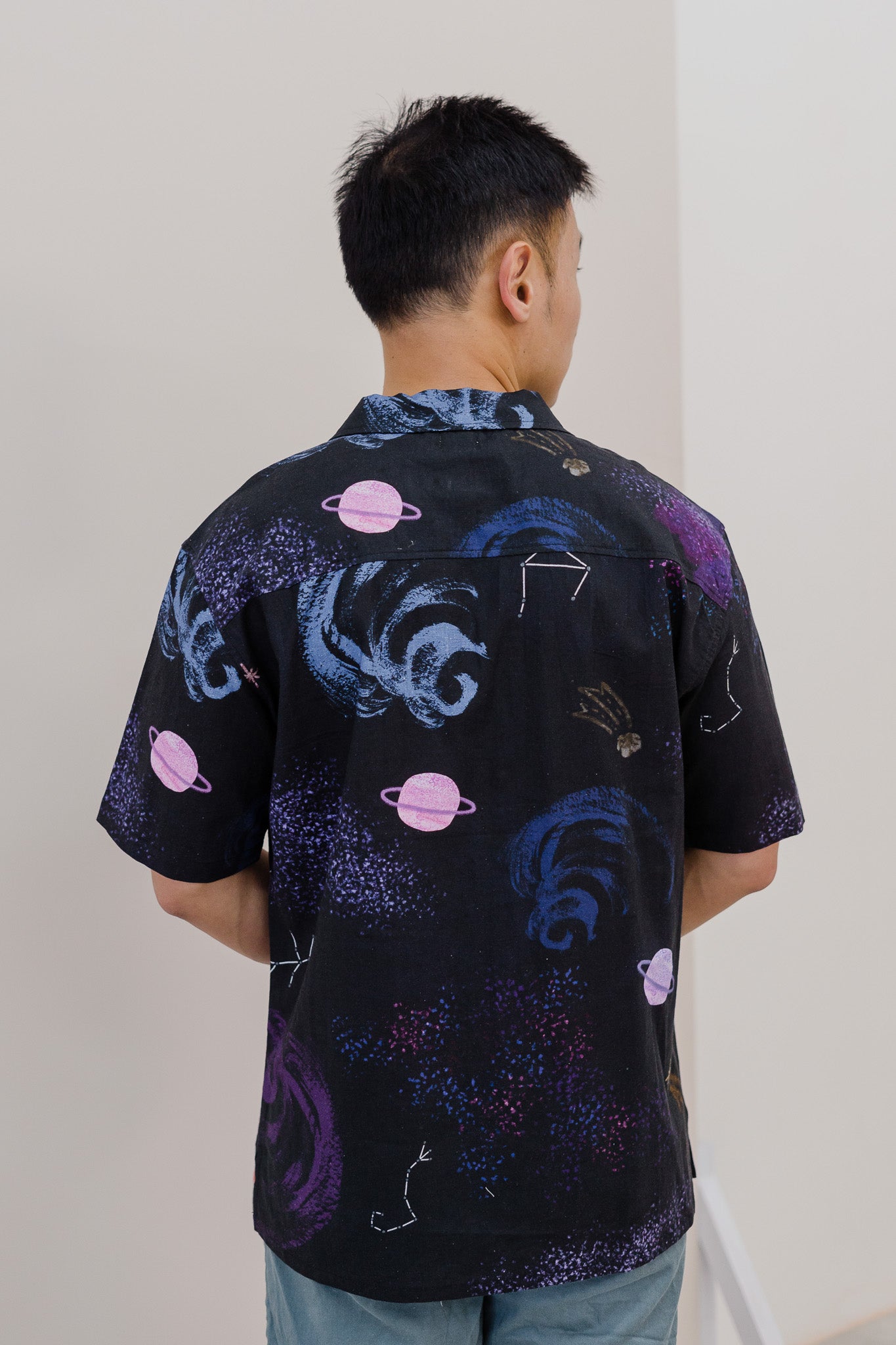 Constellations Men's Camp Collar Linen Shirt in Eclipse