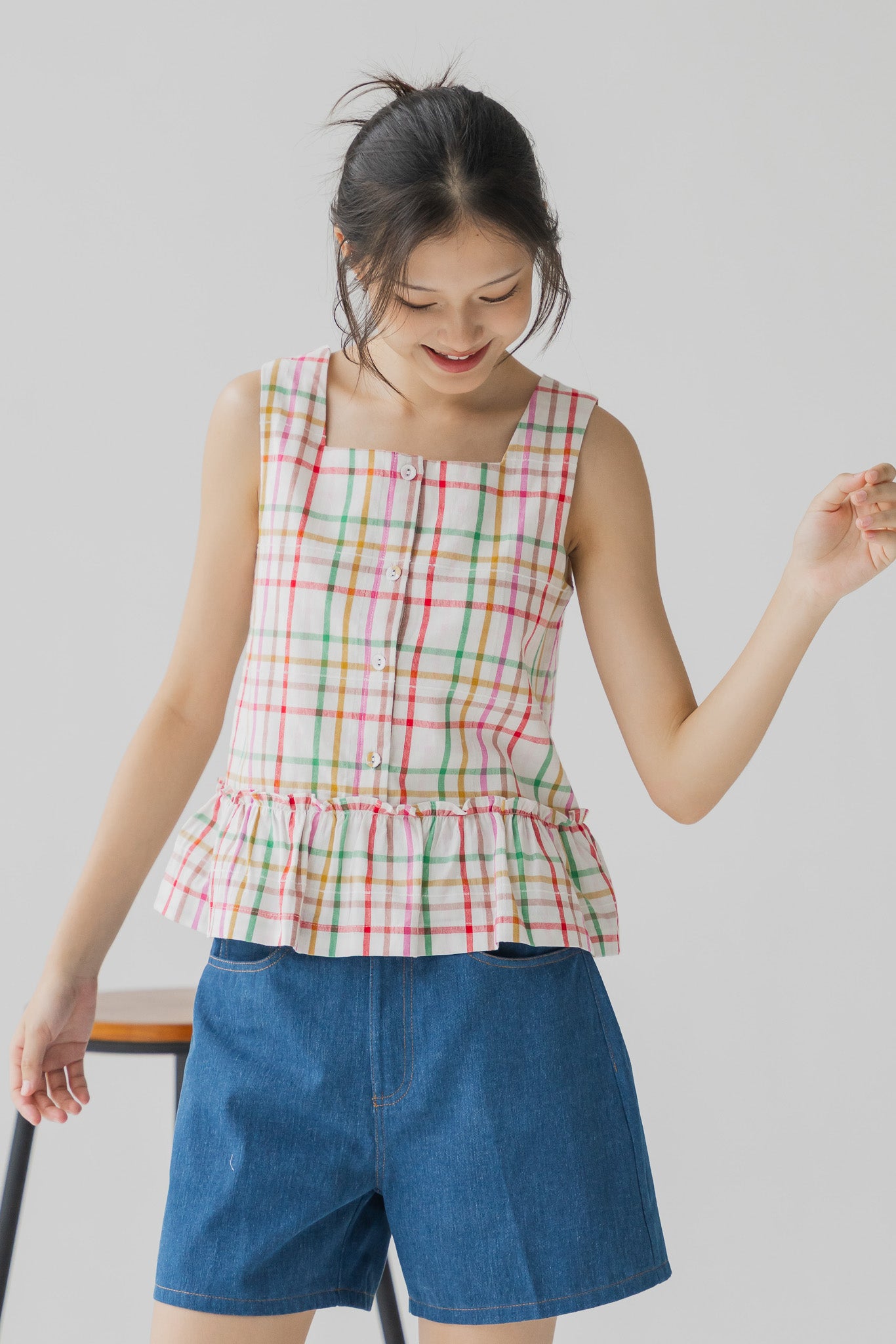 Minju Checkered Two-way Blouse