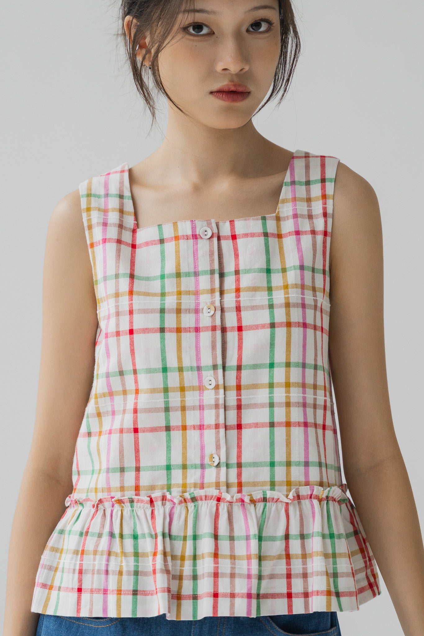 Minju Checkered Two-way Blouse