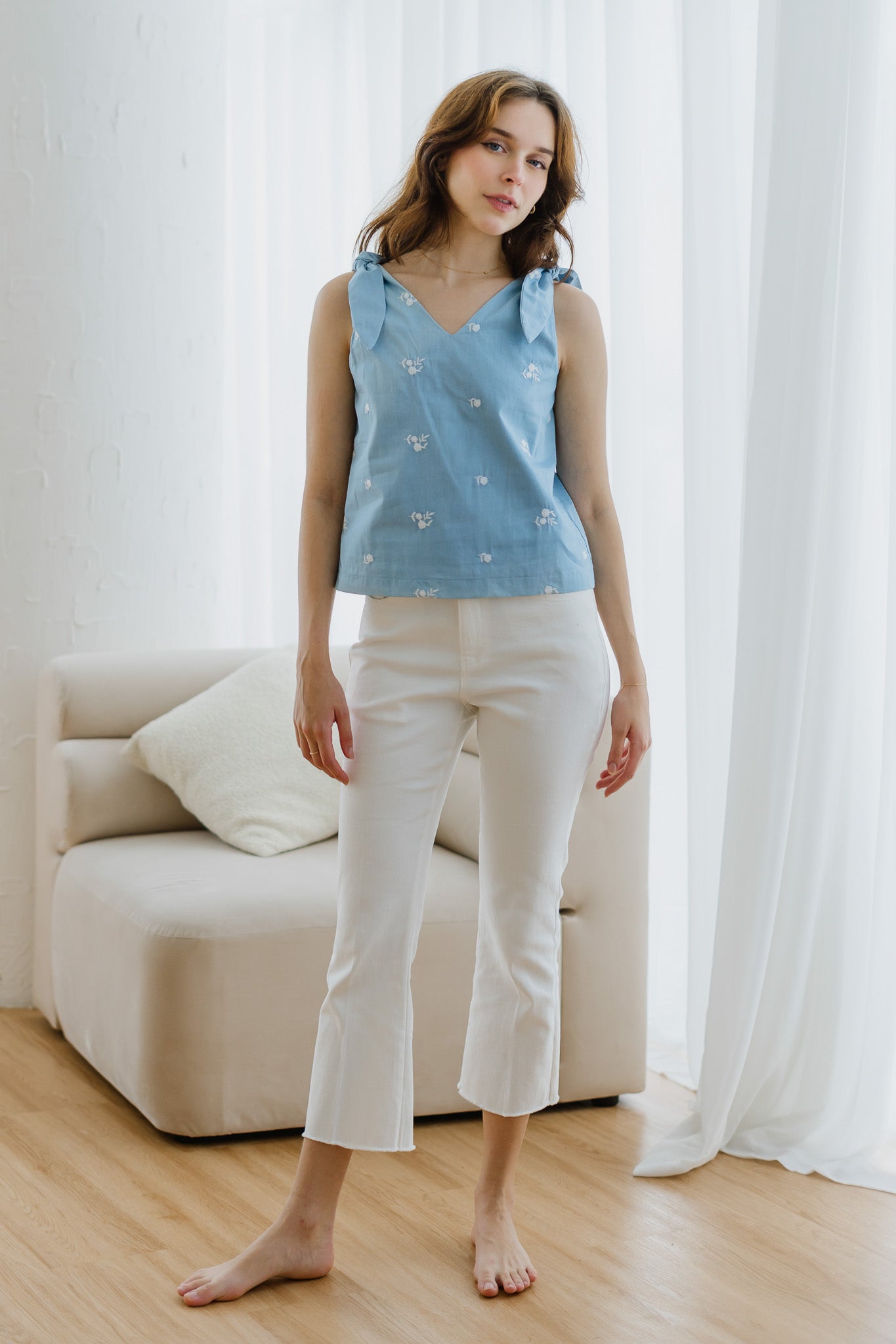 Kiara Embroidery Two-way Blouse in Light Blue