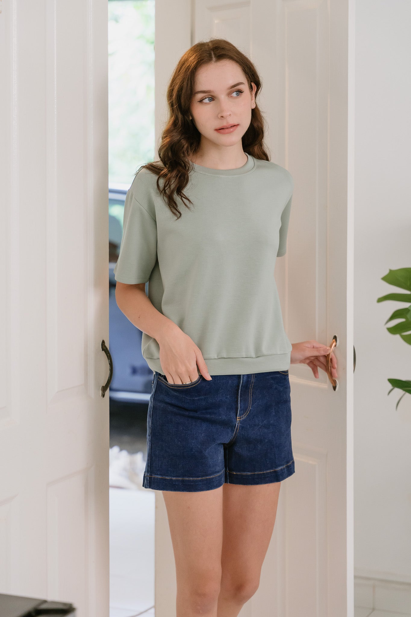 Core Essentials Boxy Tee in Sage