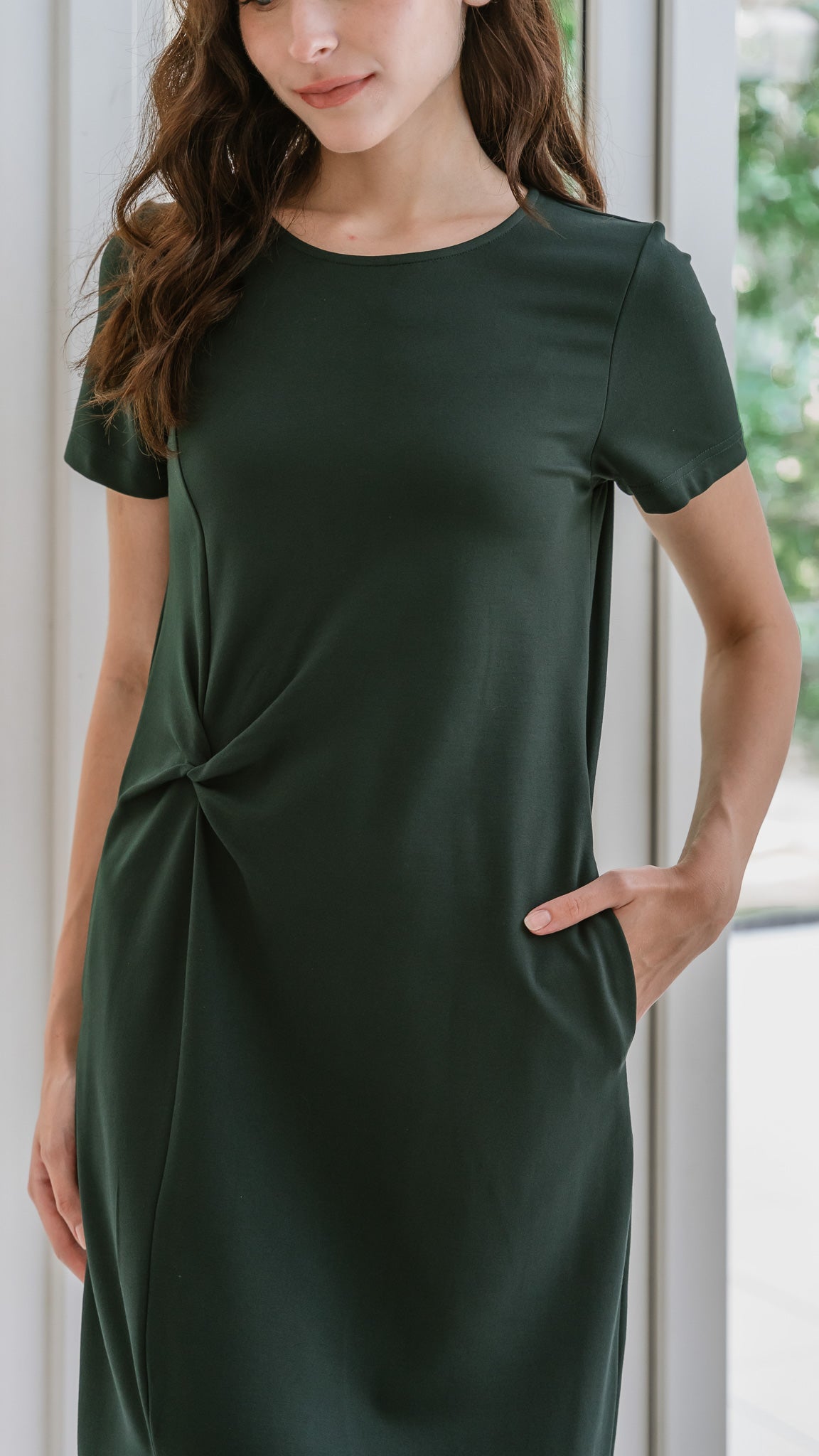 Elevated Essentials Knot Jersey Dress in Forest [ONLINE ONLY]