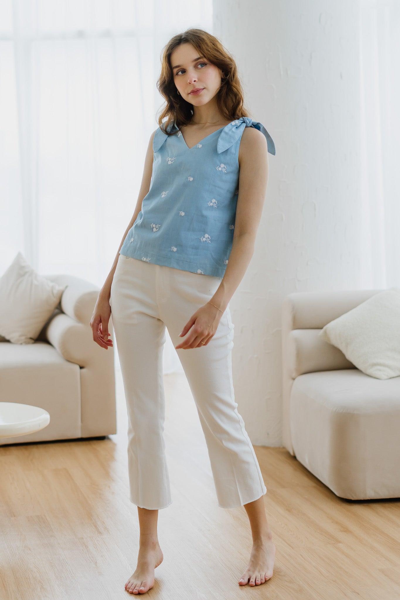 Kiara Embroidery Two-way Blouse in Light Blue
