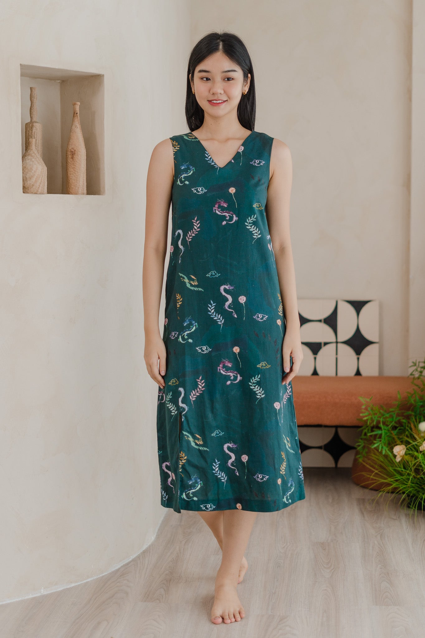 Winds Of Fortune Sleeveless Linen Dress in Abundance
