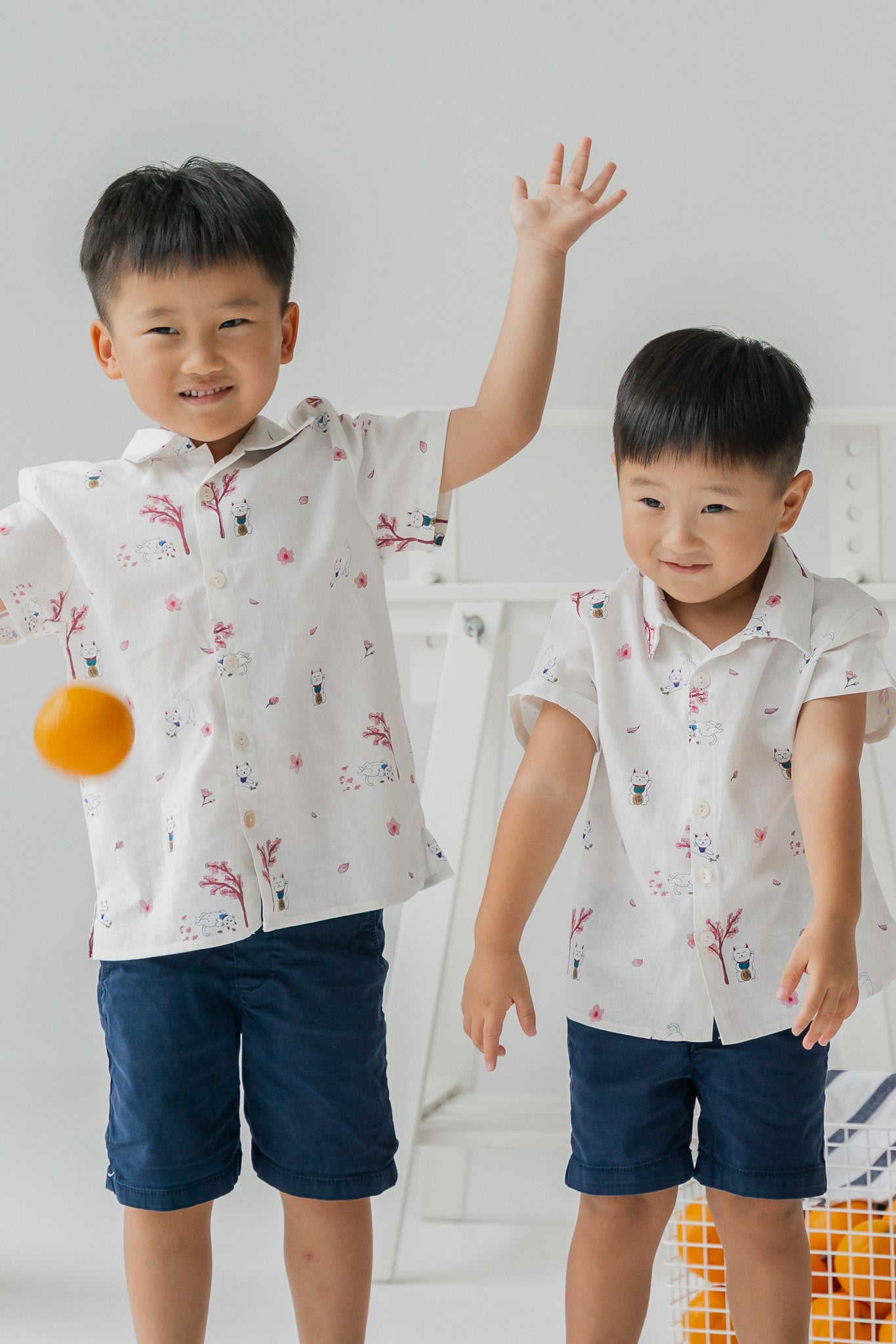 Fortune In Bloom Kid's Linen Shirt in Shiro