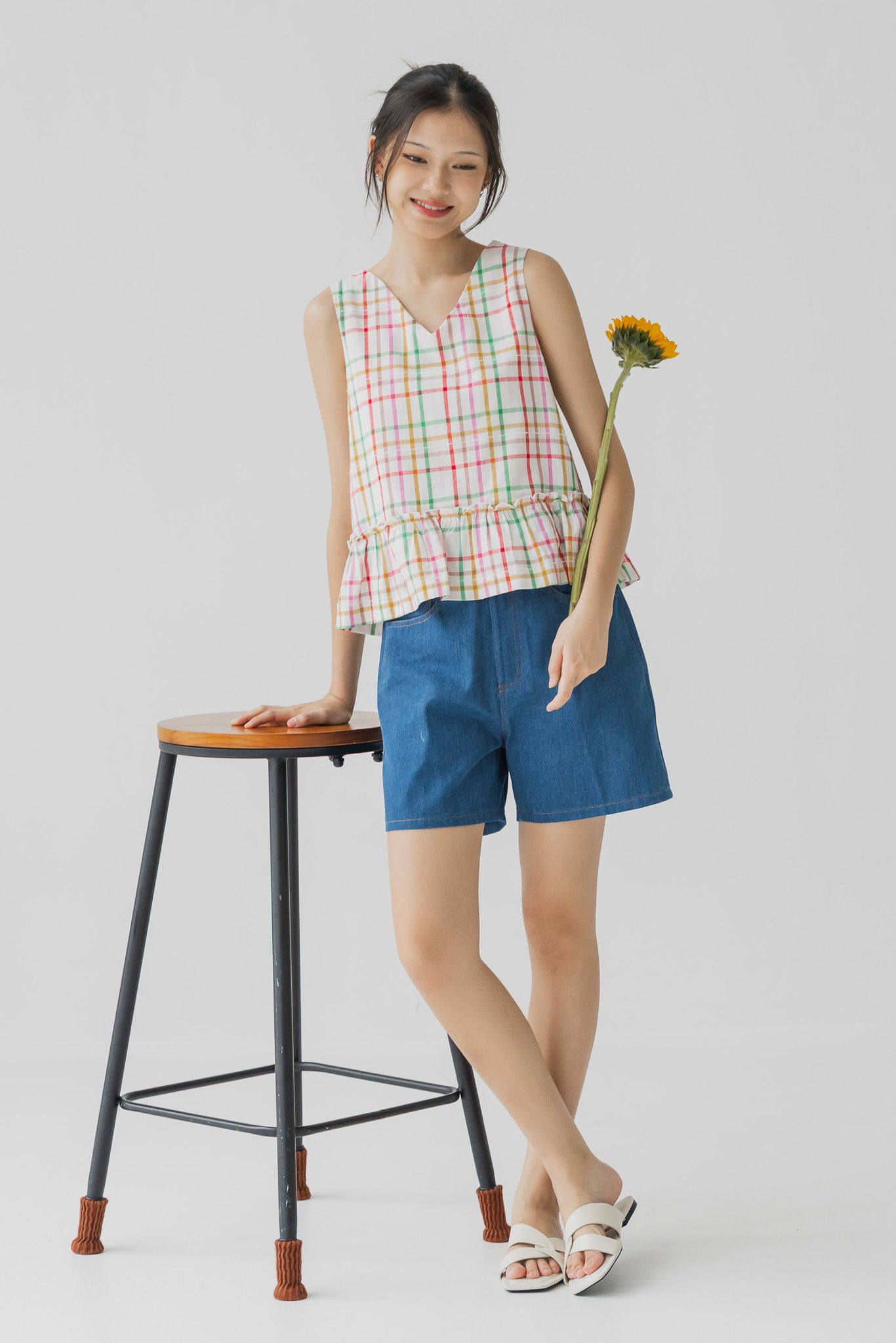 Minju Checkered Two-way Blouse