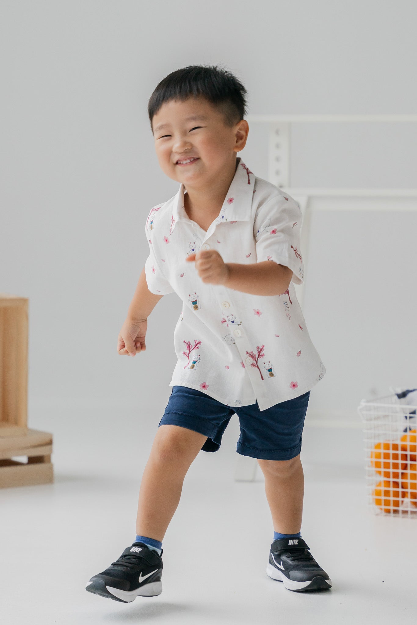 Fortune In Bloom Kid's Linen Shirt in Shiro