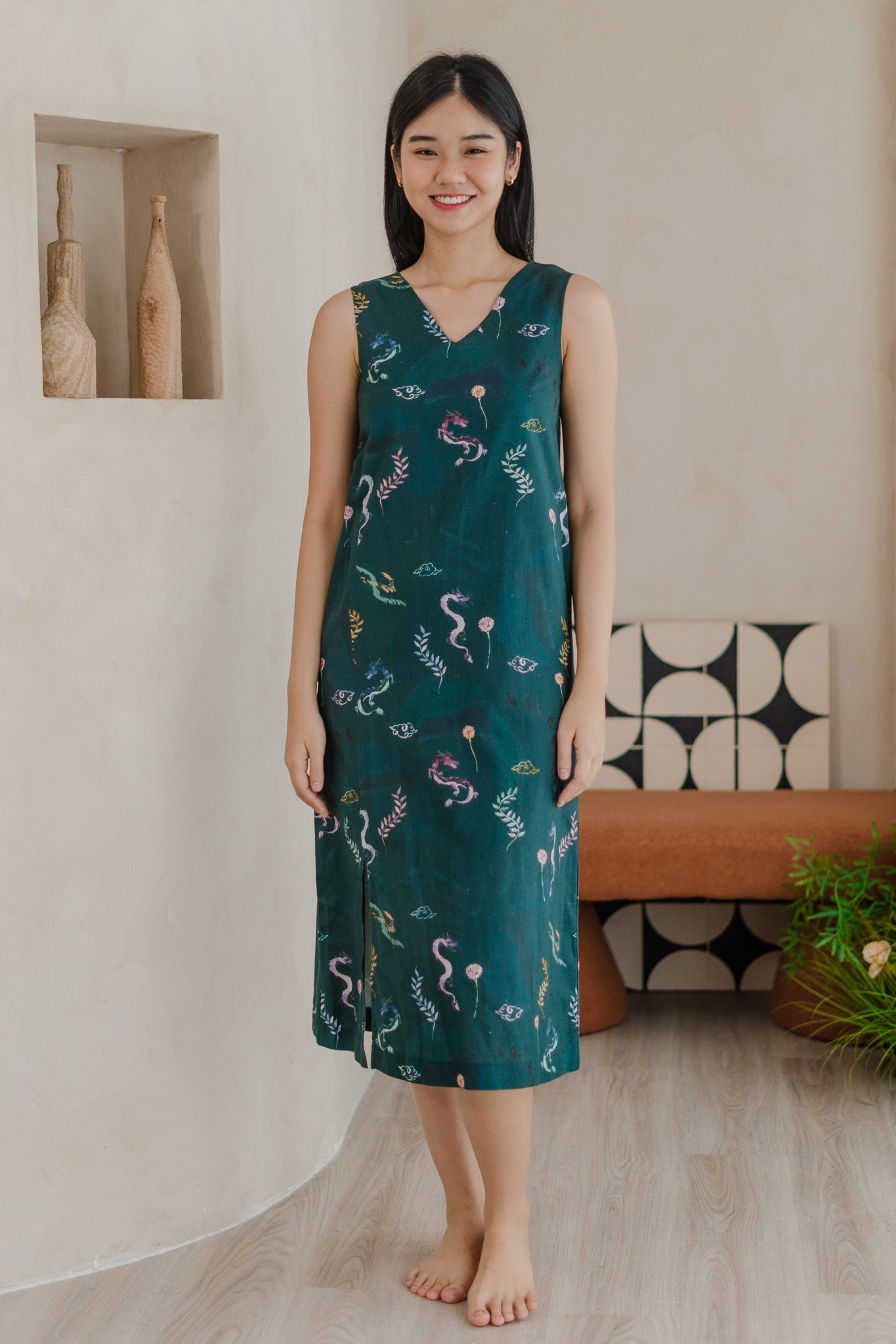 Winds Of Fortune Sleeveless Linen Dress in Abundance