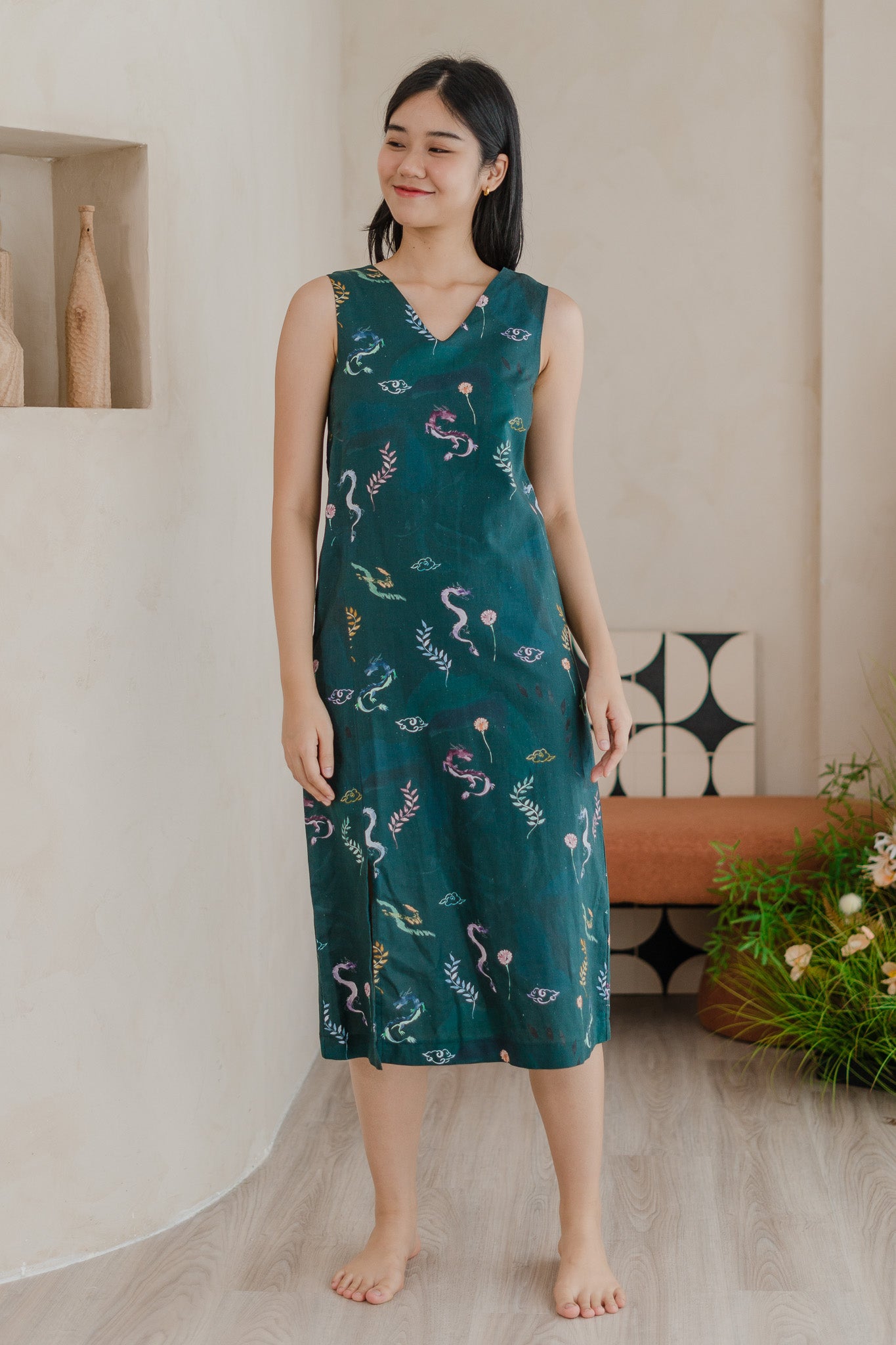 Winds Of Fortune Sleeveless Linen Dress in Abundance