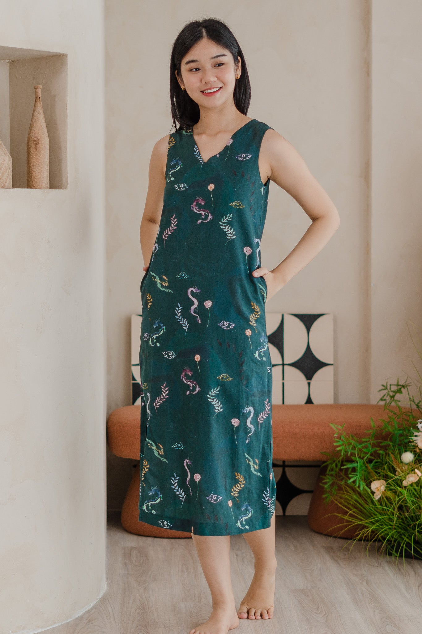 Winds Of Fortune Sleeveless Linen Dress in Abundance