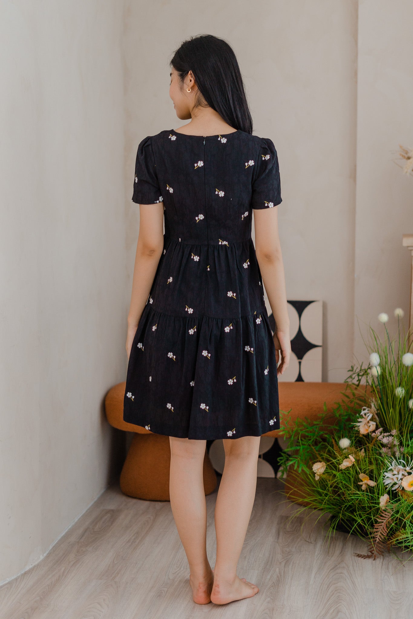 Ariana Embroidery Tiered Dress in Black