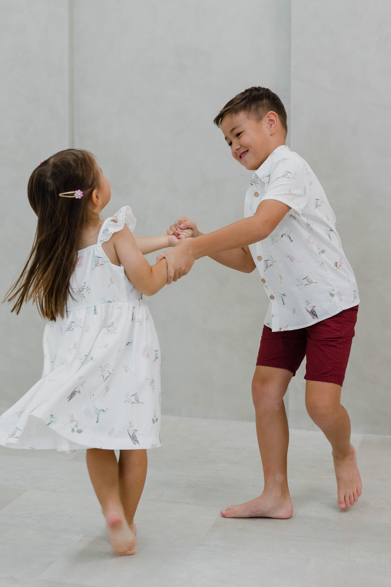 Birds Of Paradise Kid's Linen Shirt in Dove