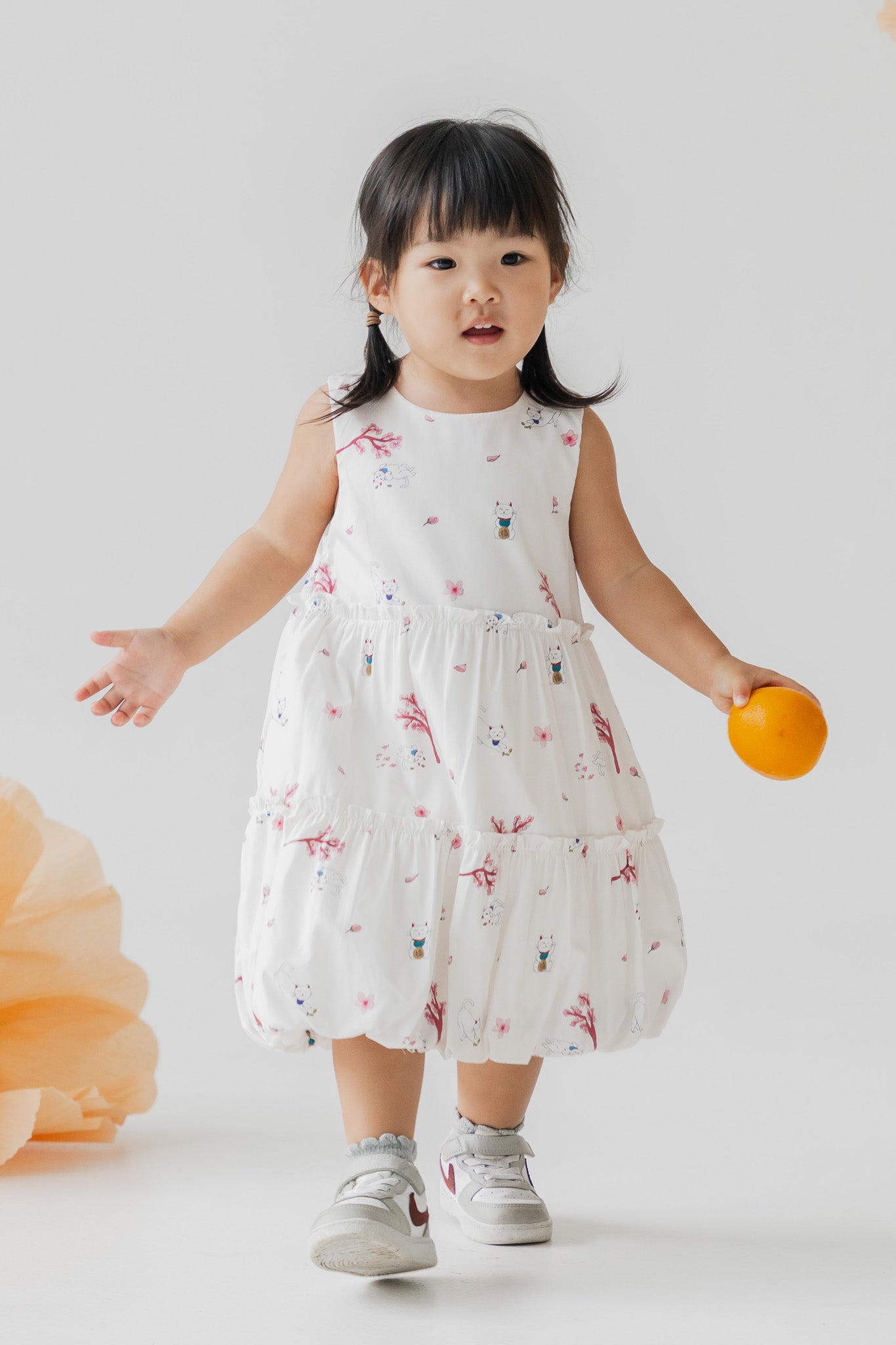 Fortune In Bloom Kid's Dress in Shiro