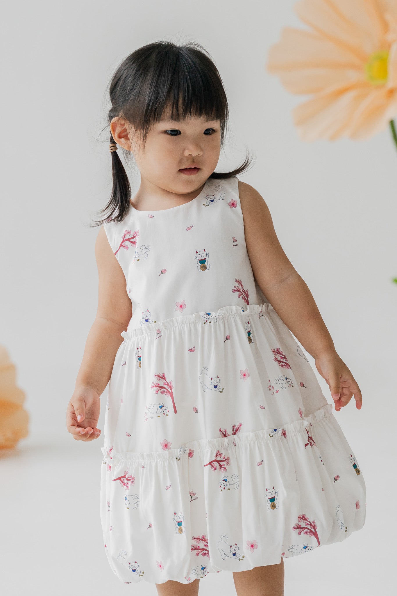 Fortune In Bloom Kid's Dress in Shiro