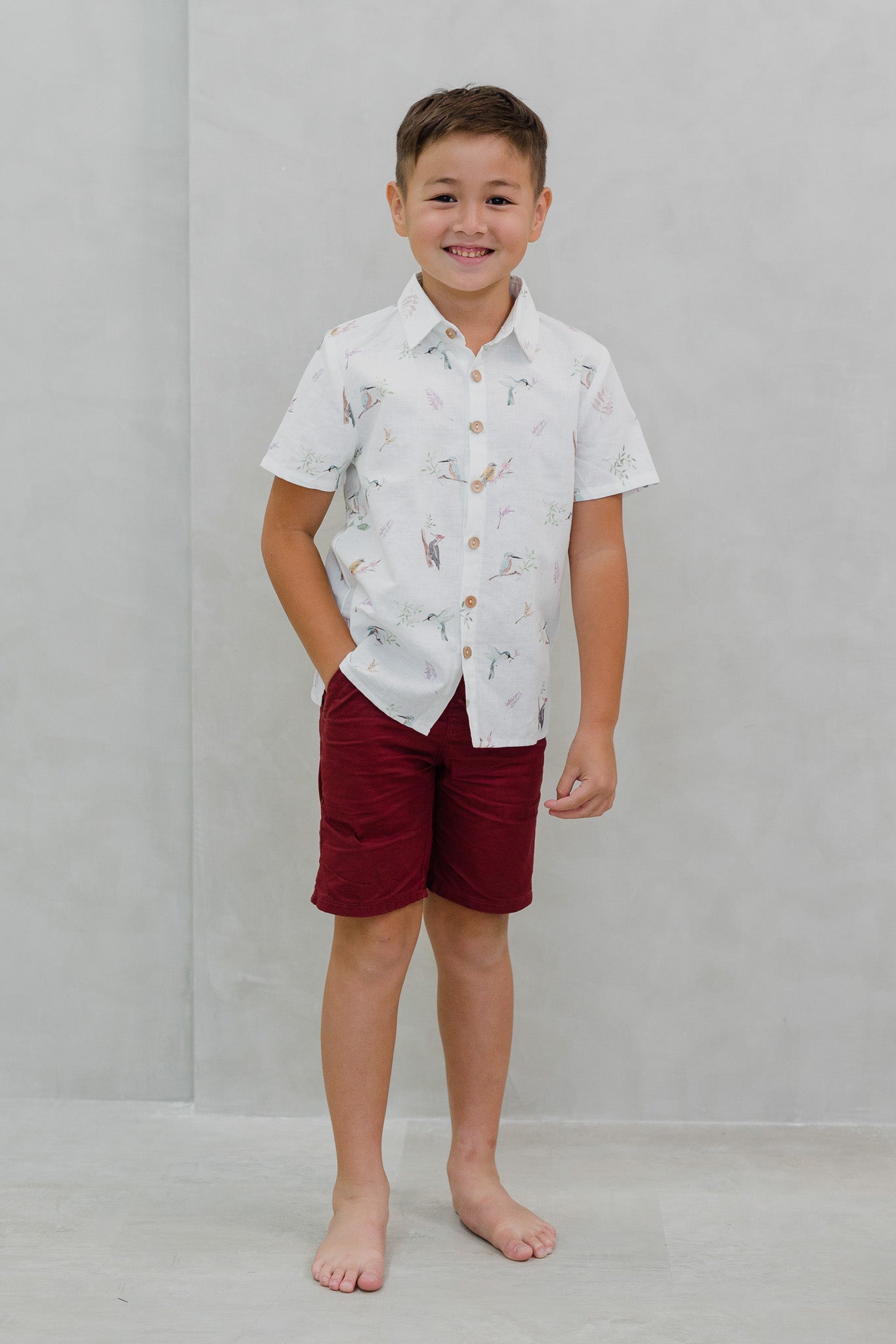 Birds Of Paradise Kid's Linen Shirt in Dove