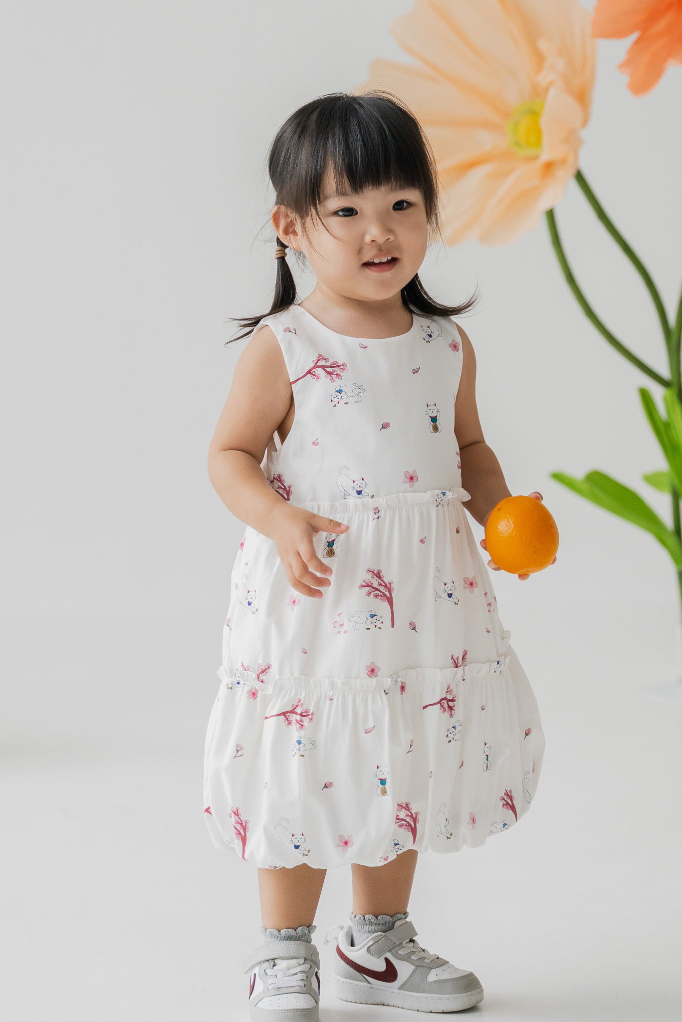 Fortune In Bloom Kid's Dress in Shiro