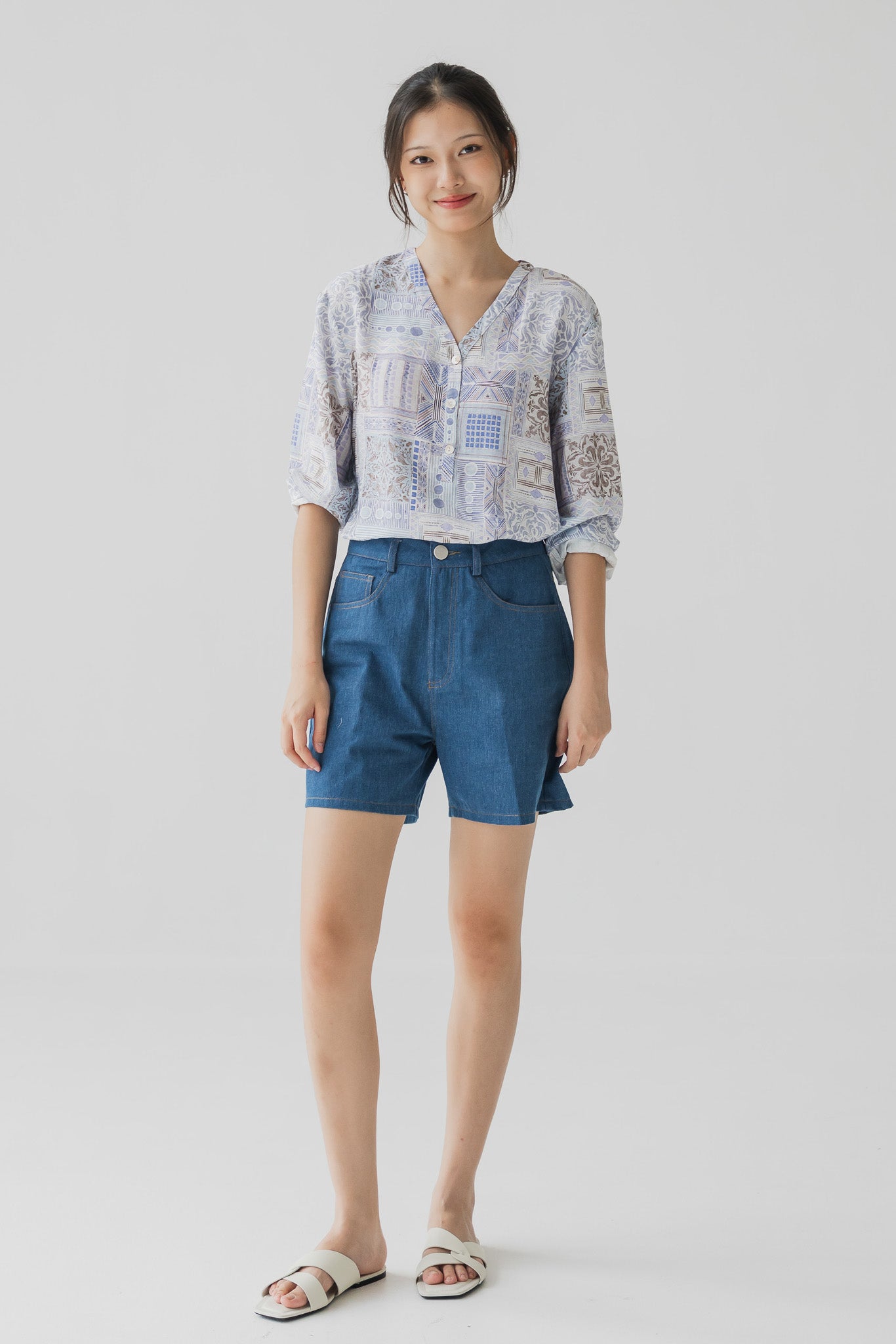 Ayra Printed Long Sleeve Loosefit Shirt in Blue