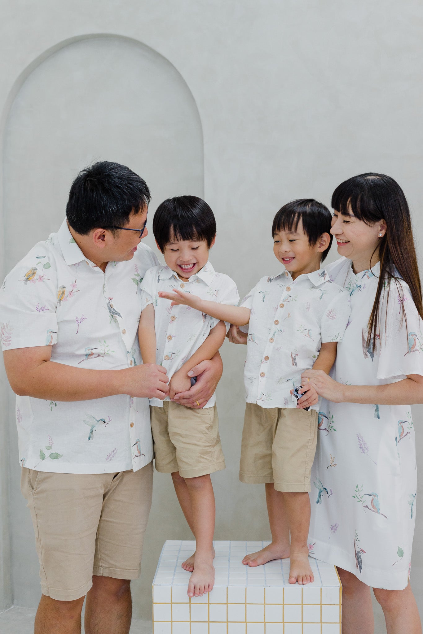 Birds Of Paradise Kid's Linen Shirt in Dove