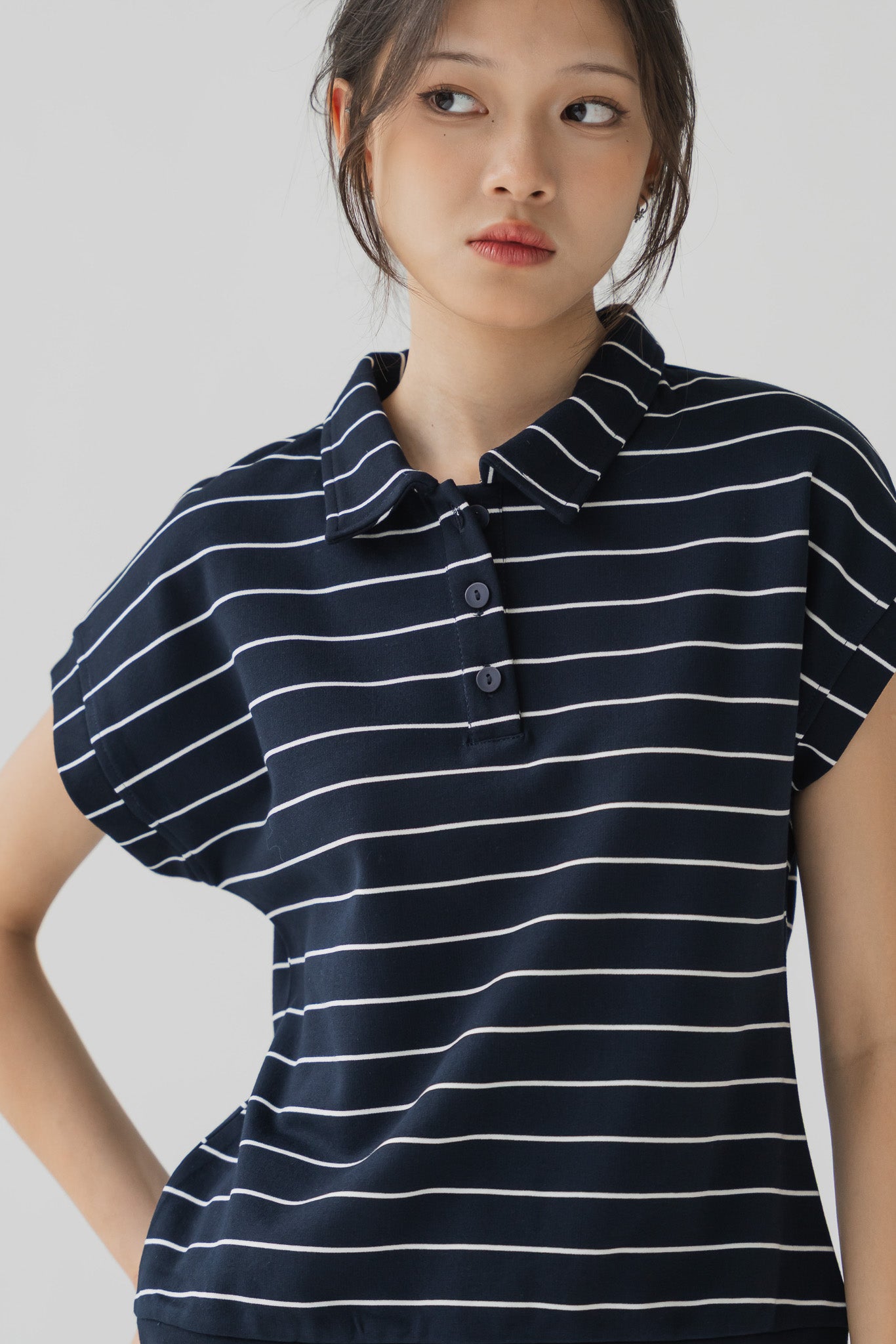 Harin Striped Polo Blouse in Navy