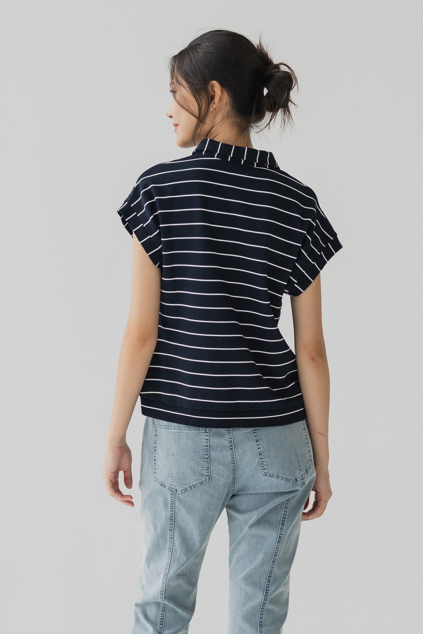 Harin Striped Polo Blouse in Navy
