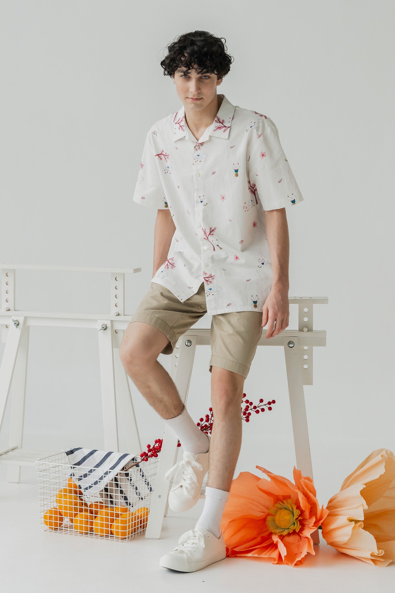 Fortune in Bloom Men's Linen Shirt in Shiro