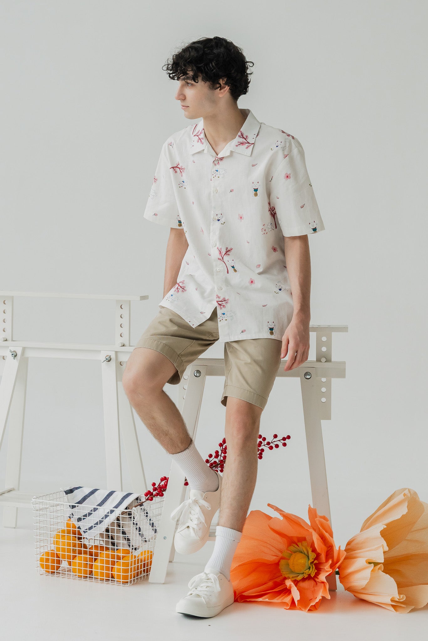 Fortune in Bloom Men's Linen Shirt in Shiro