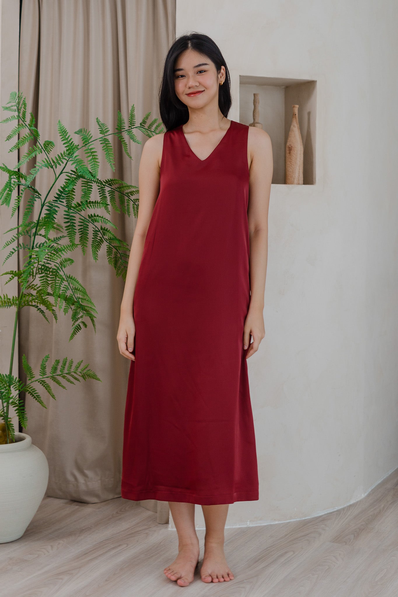 Mon Amour Knot Satin Midaxi Dress in Wine