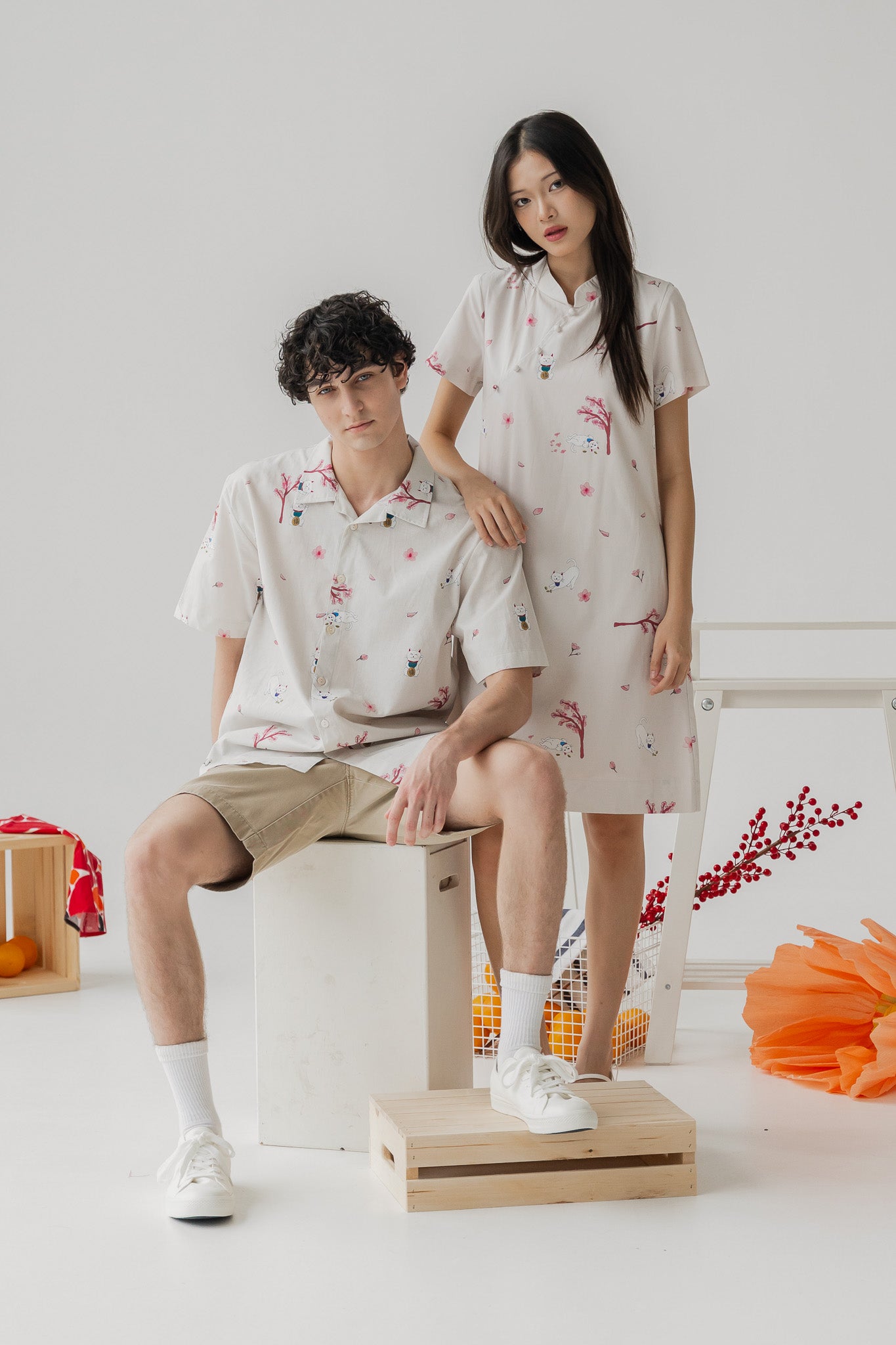 Fortune in Bloom Men's Linen Shirt in Kinako