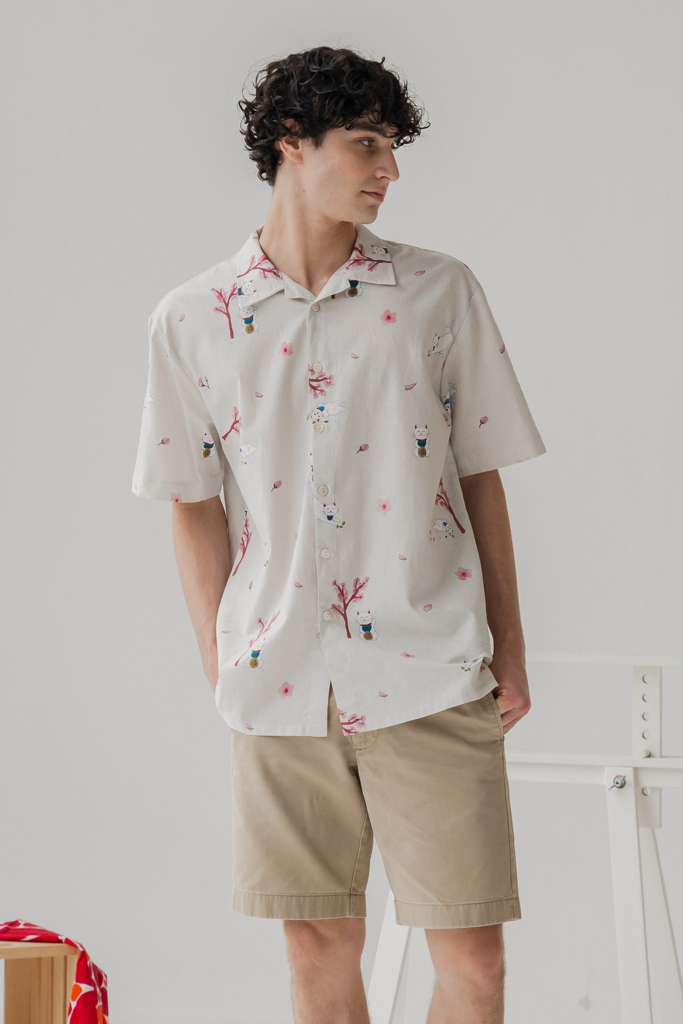 Fortune in Bloom Men's Linen Shirt in Kinako