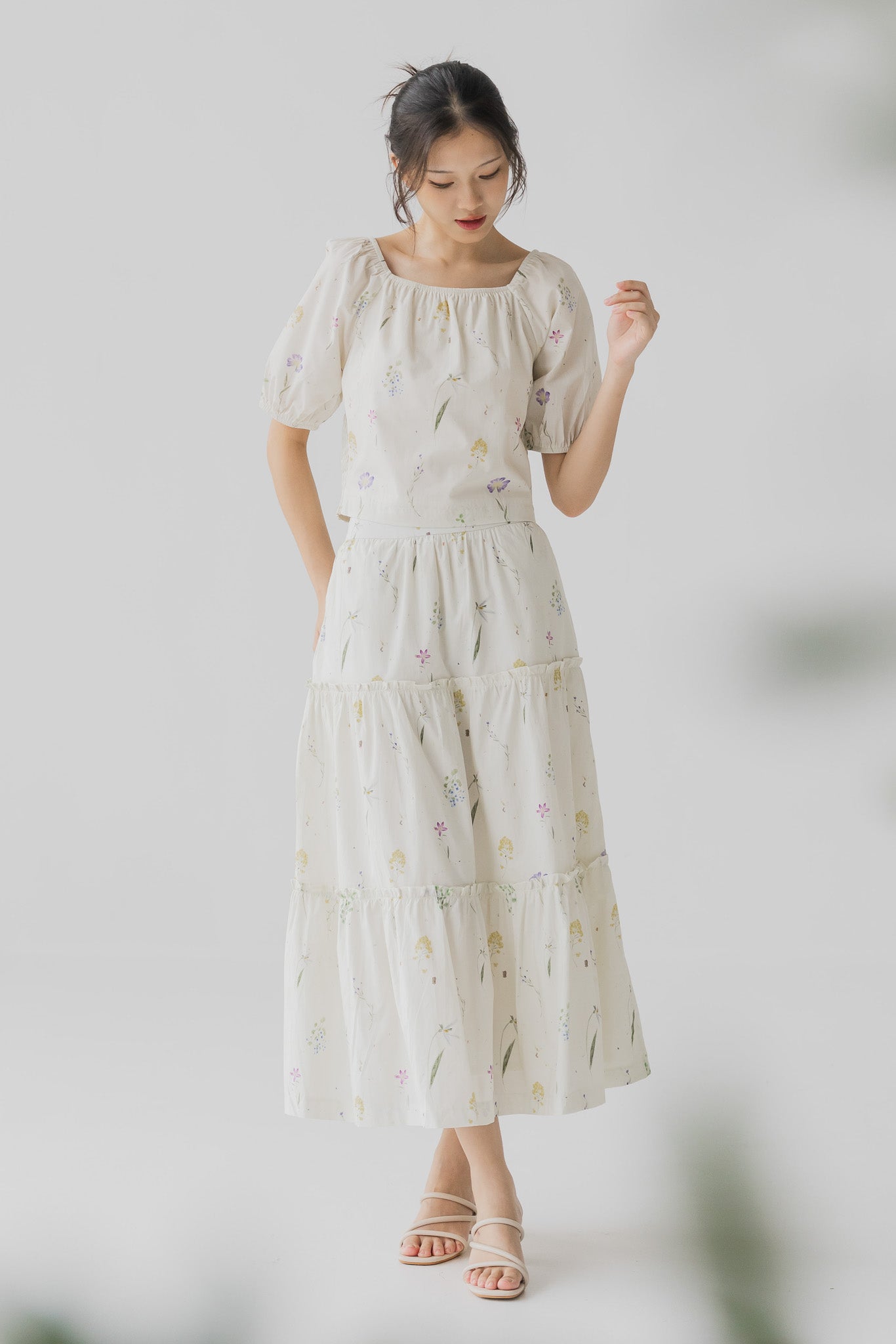 Hana Floral Print Tiered Skirt