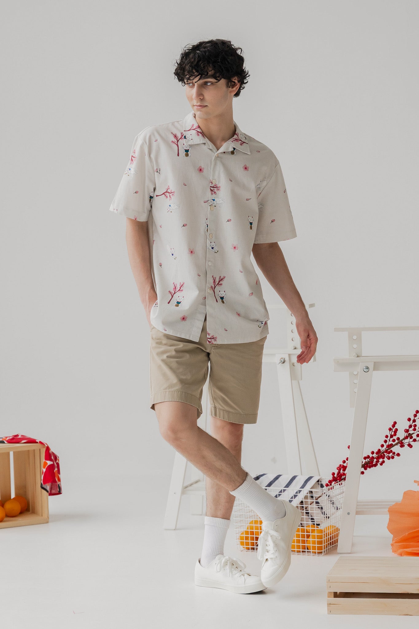 Fortune in Bloom Men's Linen Shirt in Kinako