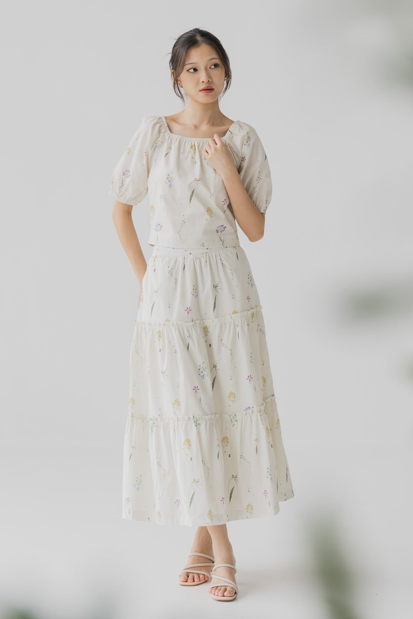 Hana Floral Print Tiered Skirt