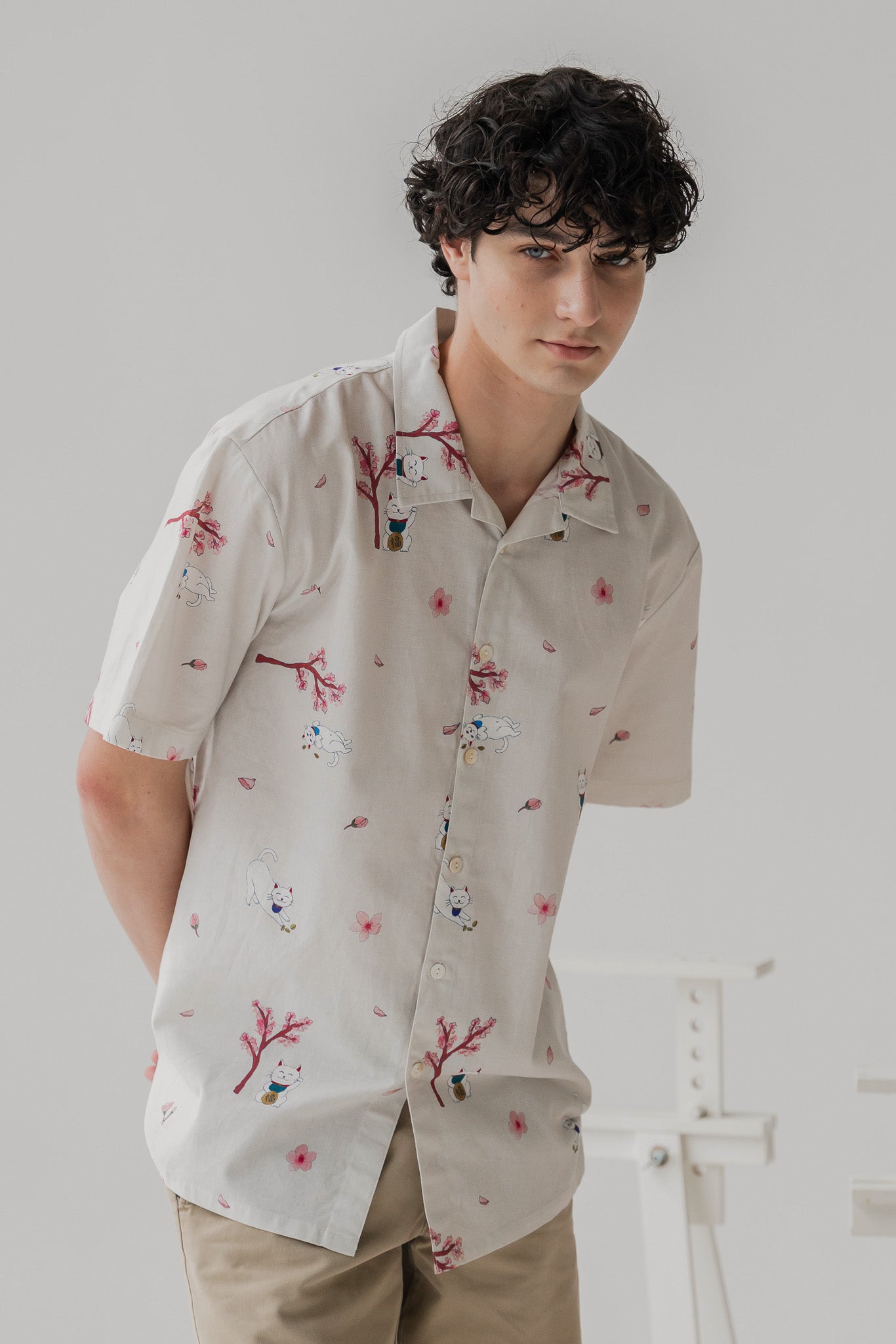 Fortune in Bloom Men's Linen Shirt in Kinako