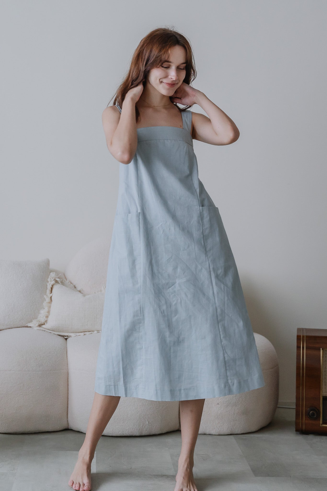 Piece of Cake Linen Tent Dress in Sky Blue First Stitch Piece of Cake Linen Tent Dress in Sky Blue First Stitch