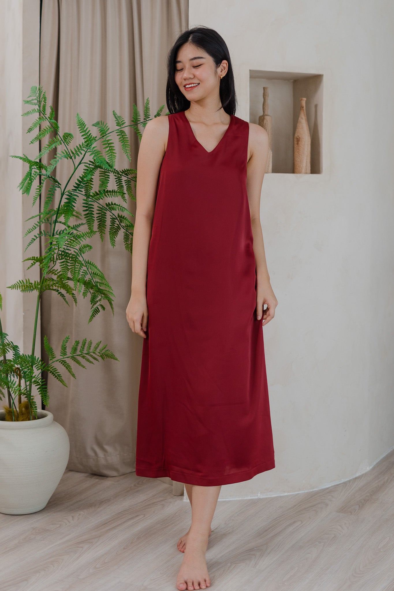 Mon Amour Knot Satin Midaxi Dress in Wine