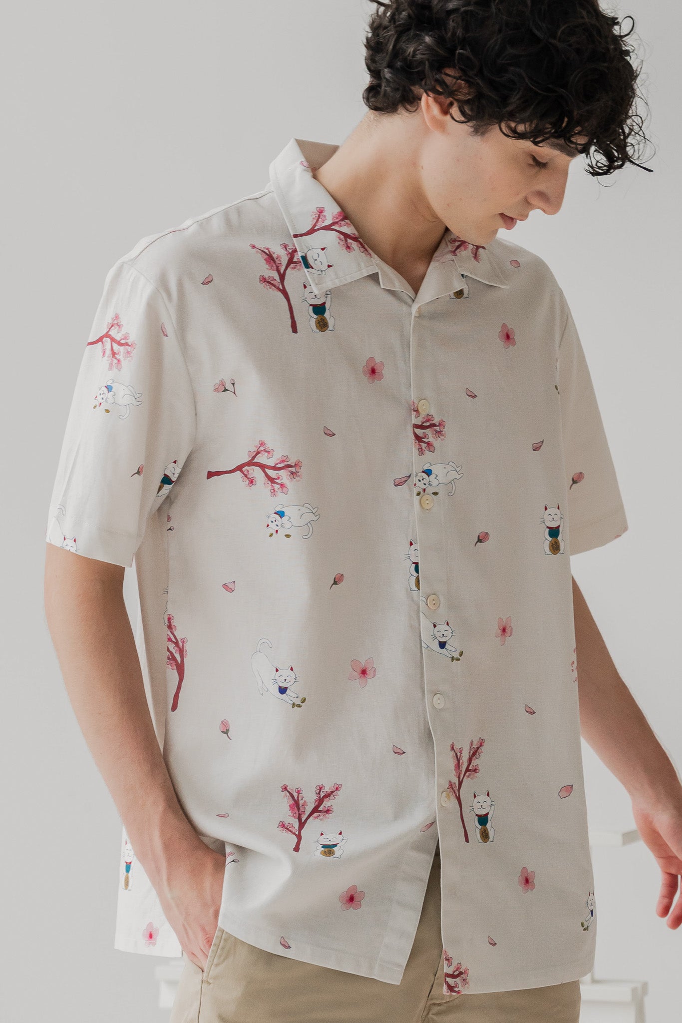 Fortune in Bloom Men's Linen Shirt in Kinako