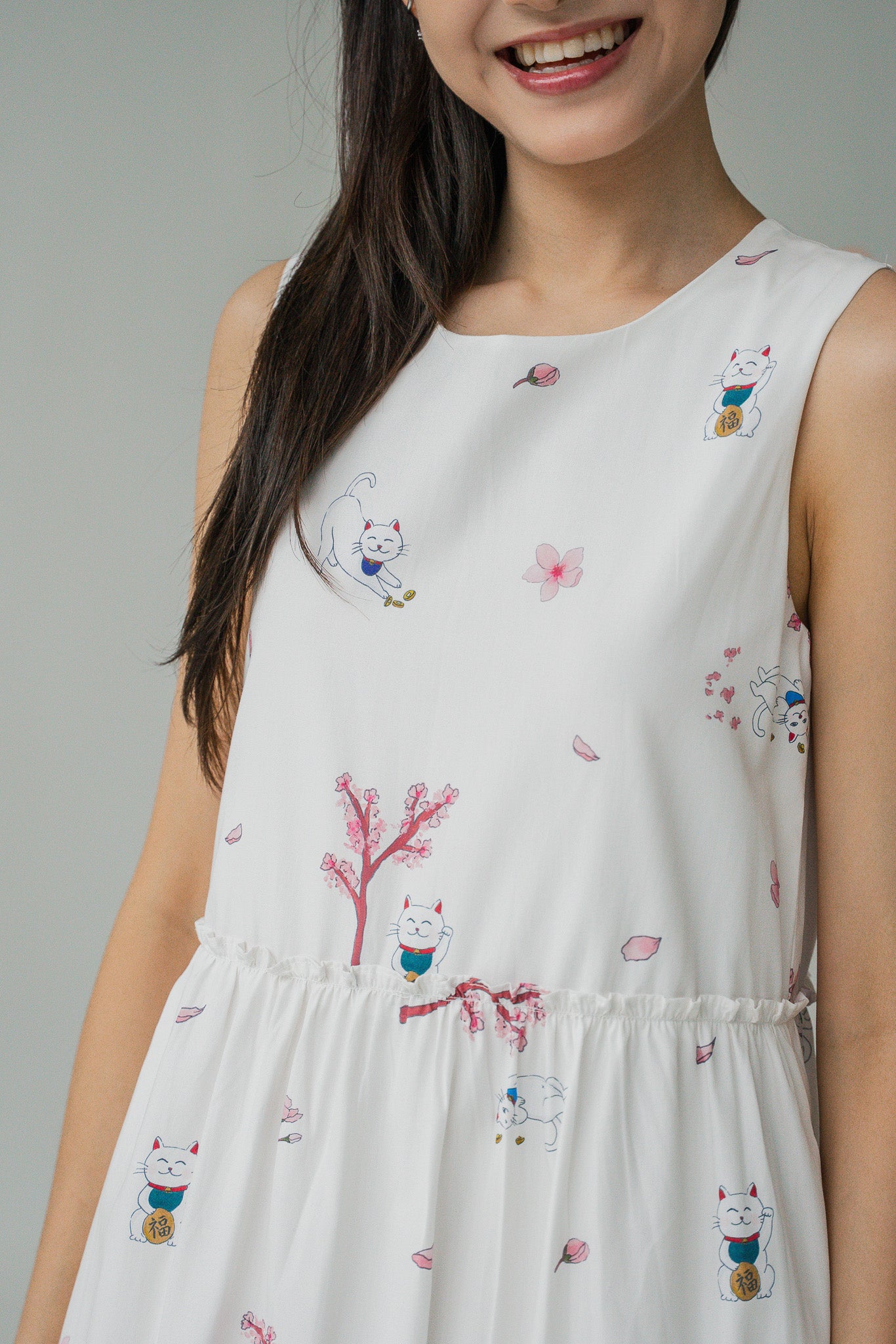 Fortune In Bloom Sleeveless Tiered Dress in Shiro