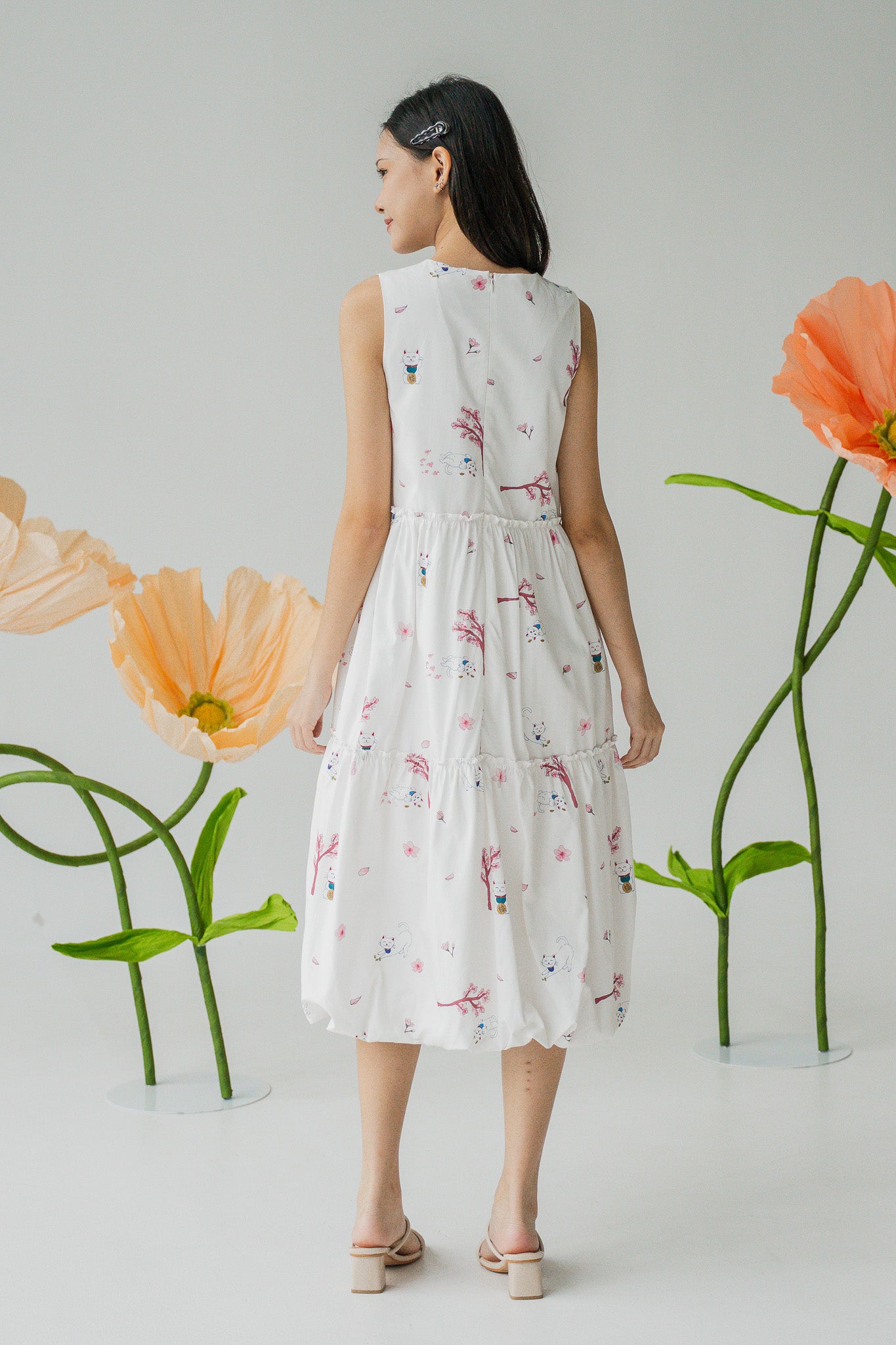 Fortune In Bloom Sleeveless Tiered Dress in Shiro