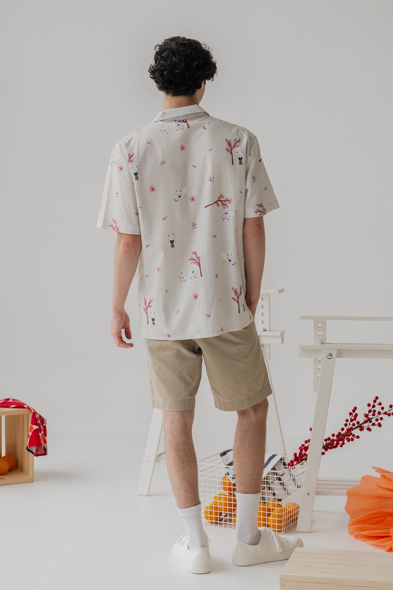 Fortune in Bloom Men's Linen Shirt in Kinako
