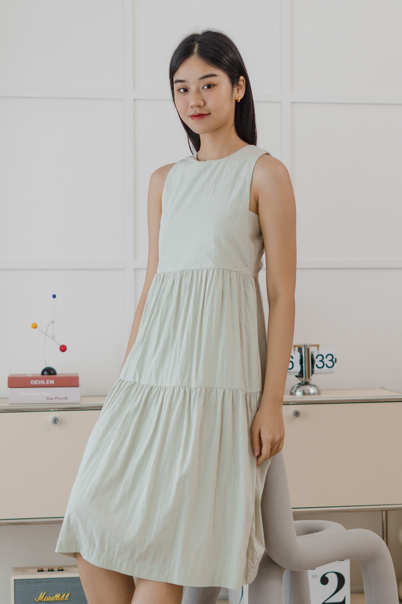 Anya Tiered Midaxi Dress in Sage