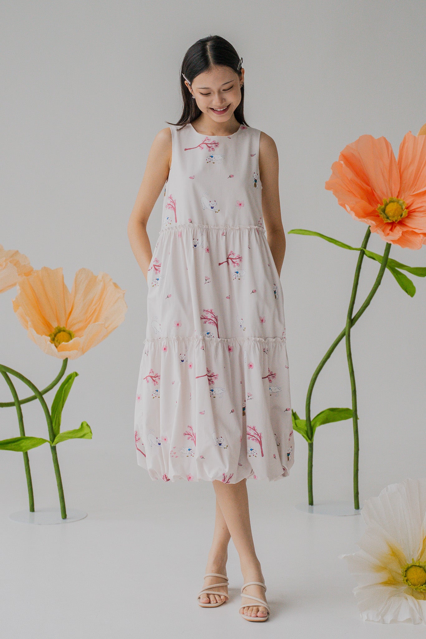 Fortune In Bloom Sleeveless Tiered Dress in Kinako