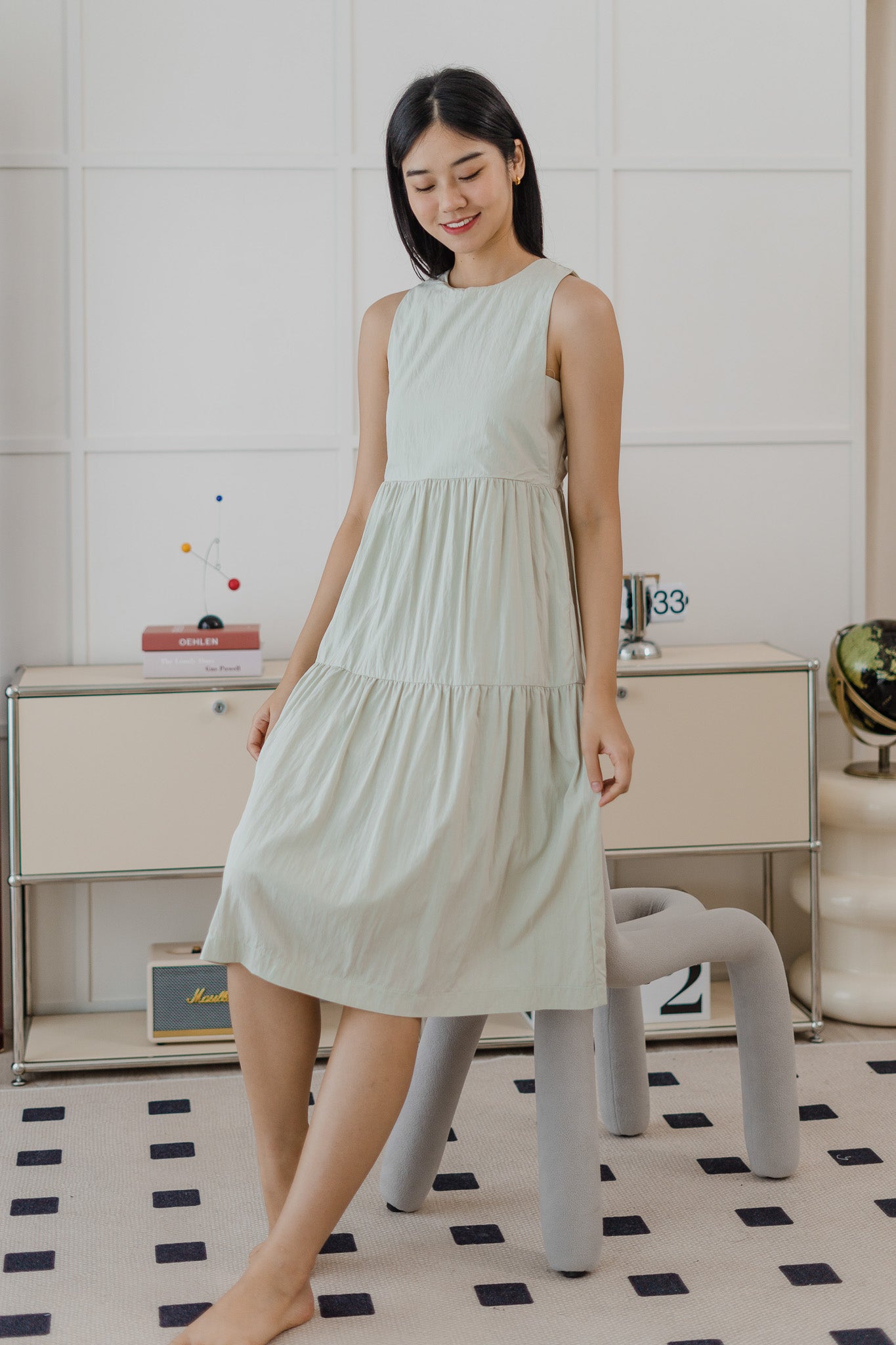 Anya Tiered Midaxi Dress in Sage