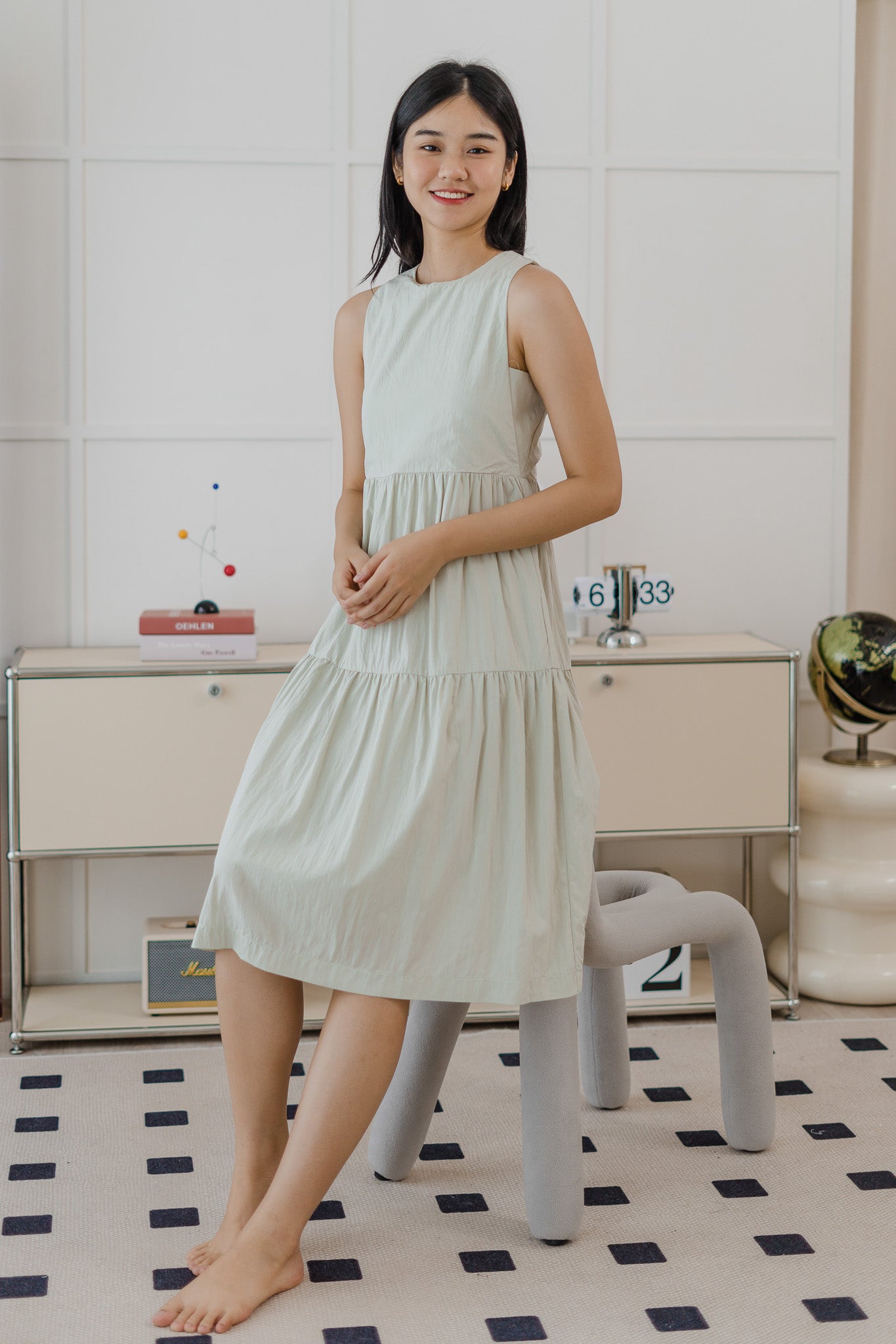 Anya Tiered Midaxi Dress in Sage