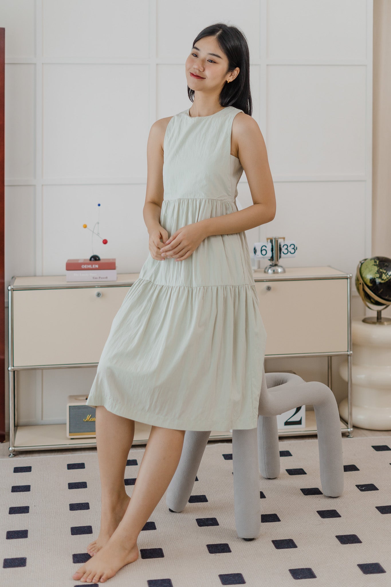 Anya Tiered Midaxi Dress in Sage