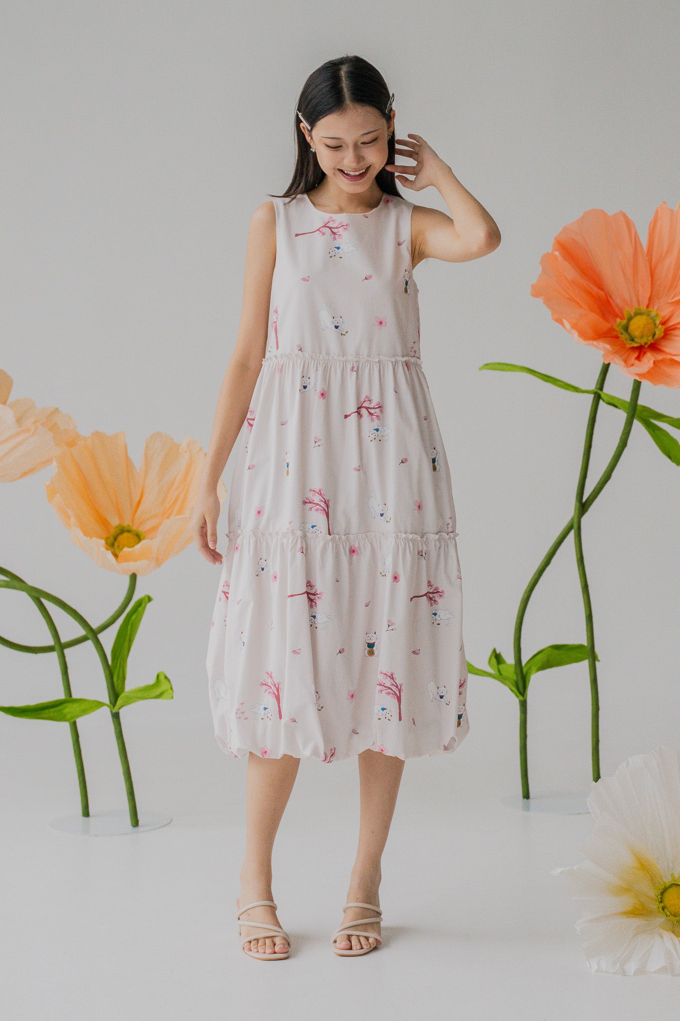 Fortune In Bloom Sleeveless Tiered Dress in Kinako