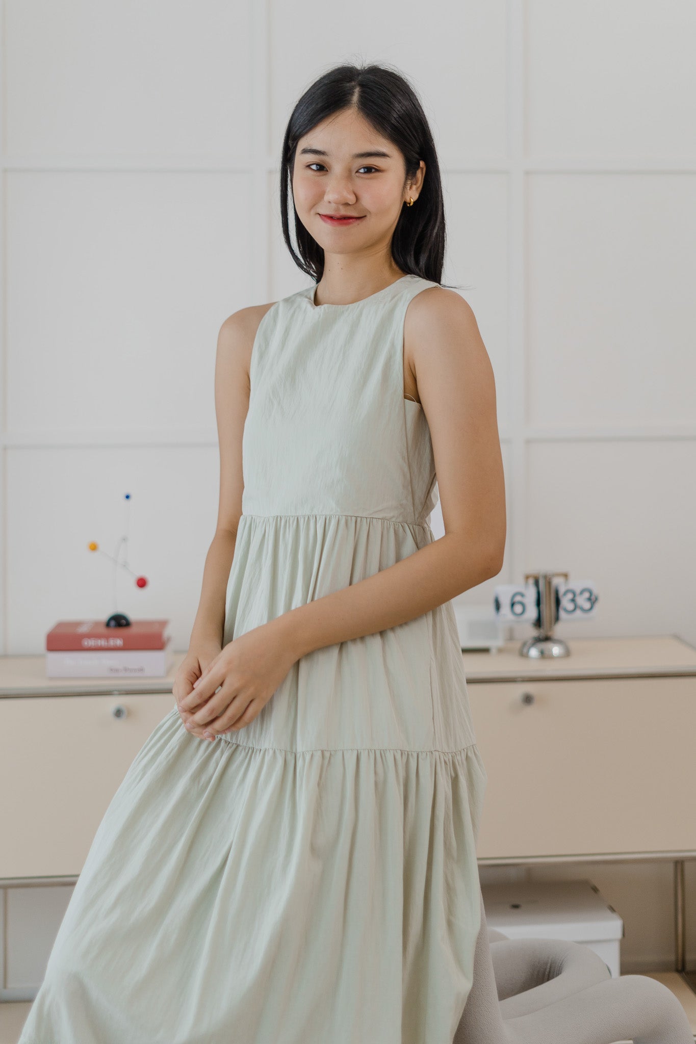 Anya Tiered Midaxi Dress in Sage