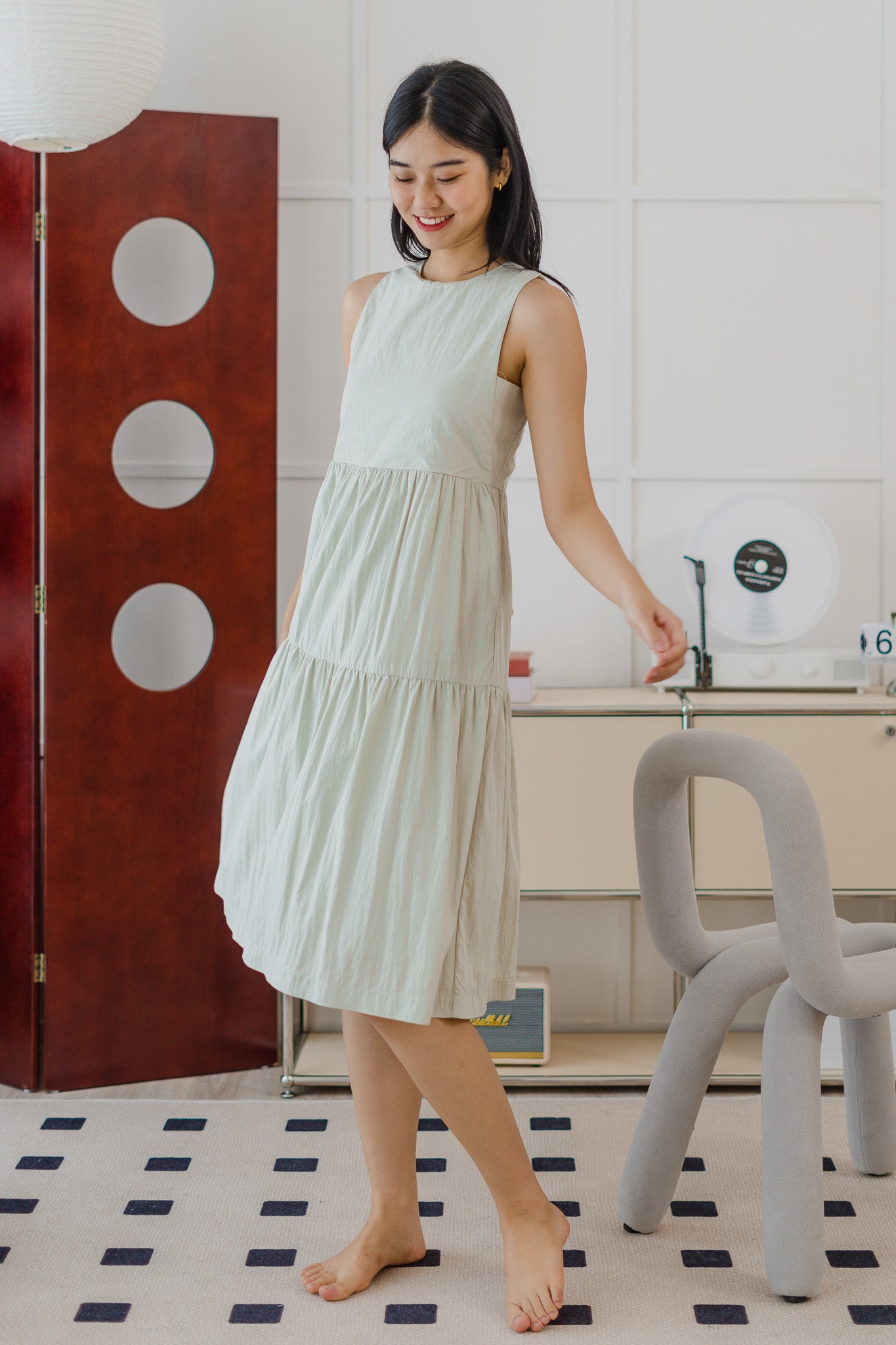 Anya Tiered Midaxi Dress in Sage