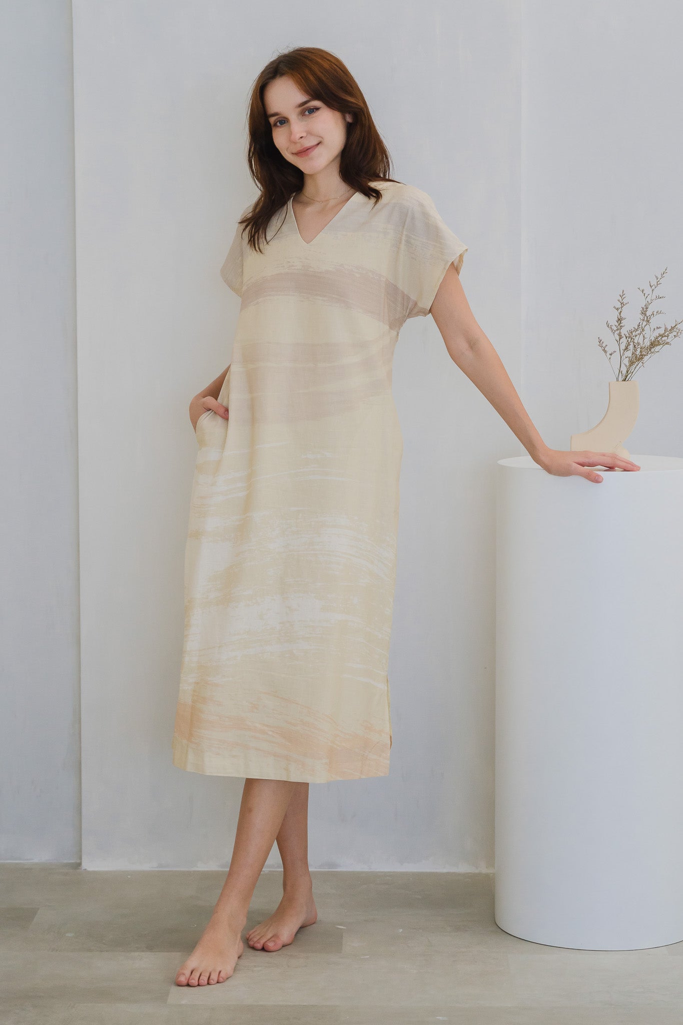 All In Good Time Kaftan Linen Dress in Bliss